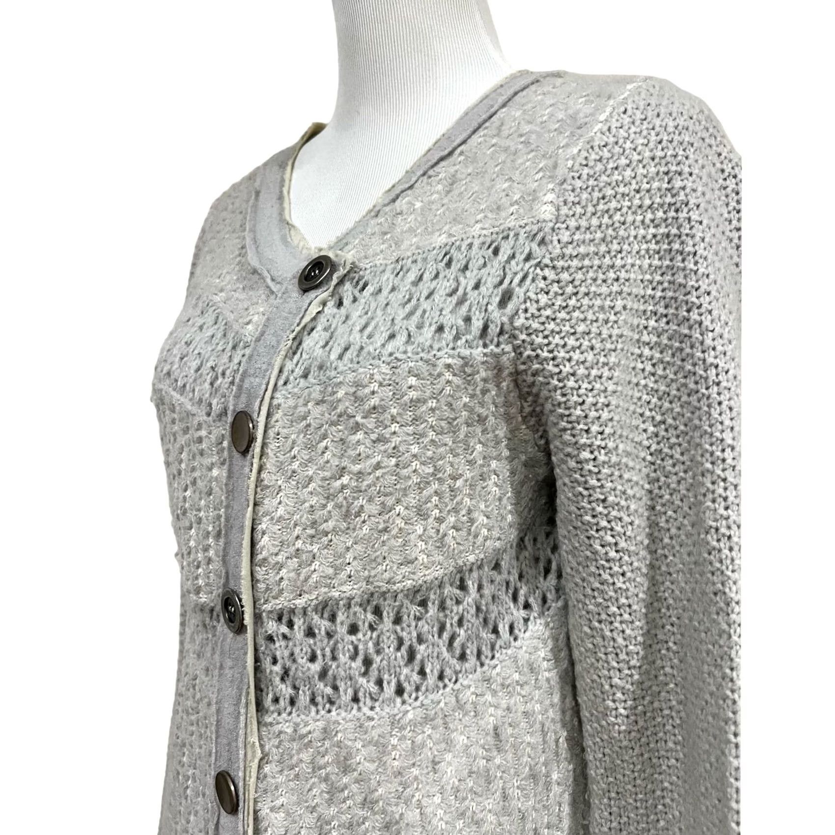 Free People VINTAGE Free People Gray Cardigan Sweater Crochet Stripe Crossover Button Up Women’s L Size L / US 10 / IT 46 - 5 Thumbnail