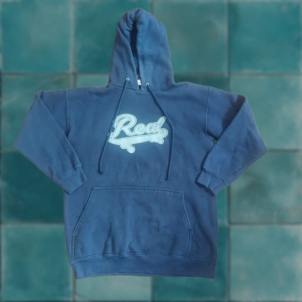 Vintage VINTAGE Real Skateboard Hoodie Navy Blue Drawstring Pocket Logo - Size S - Men - Regular - Winter Fall - Pullover Size US S / EU 44-46 / 1 - 1 Thumbnail