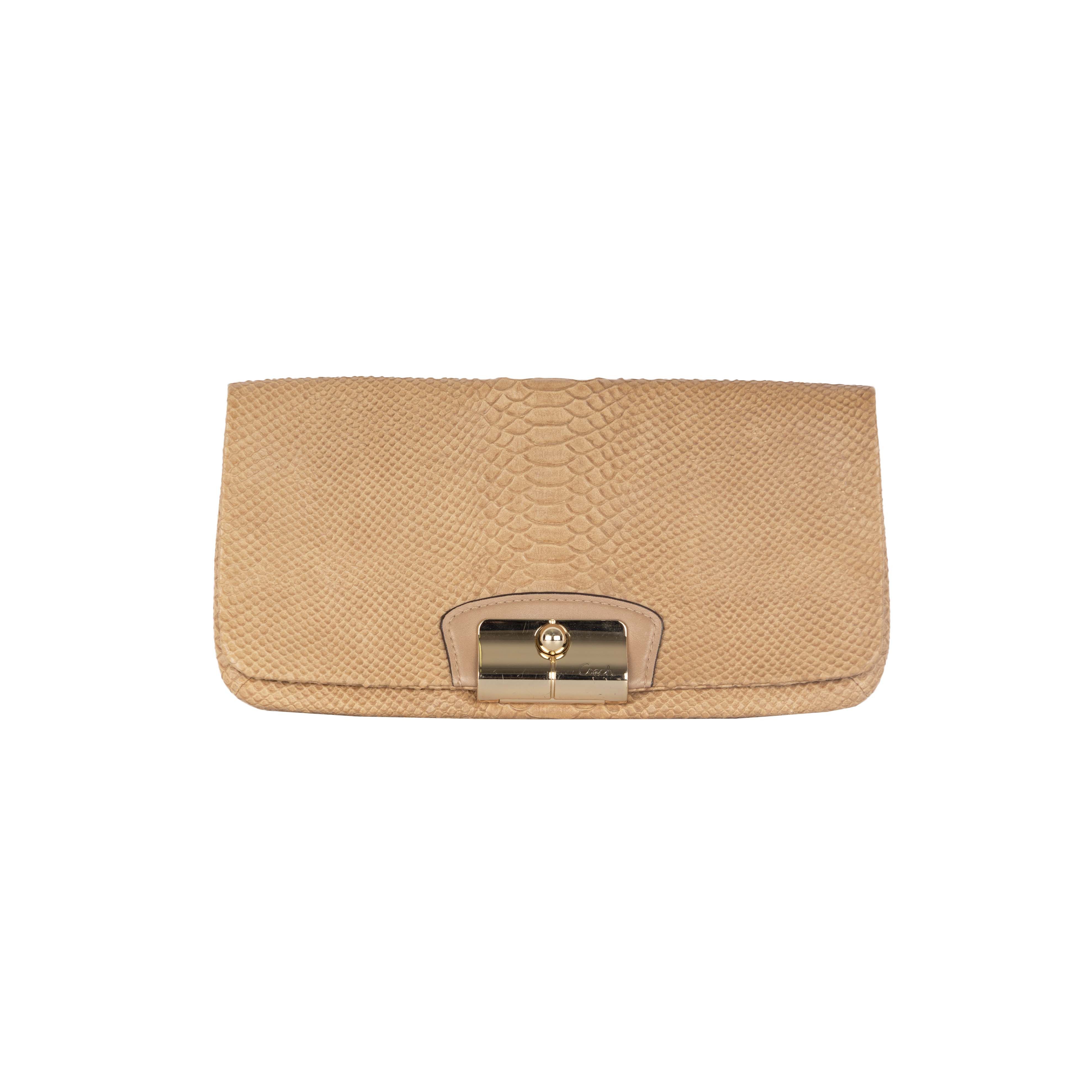 image of Coach Coach Snakeskin Clutch in Black, Women's
