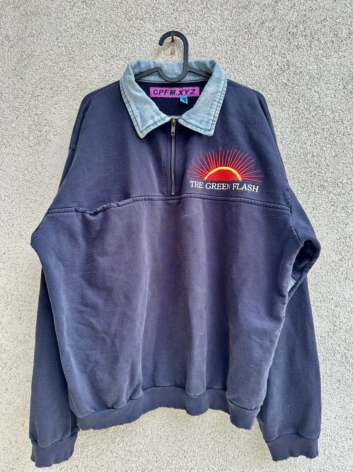 トップス CPFM GREEN FLASH DEMIM HALF ZIP FLEECE CPFM XYZ Green Flash Denim Half Zip Embroidered Jacket with