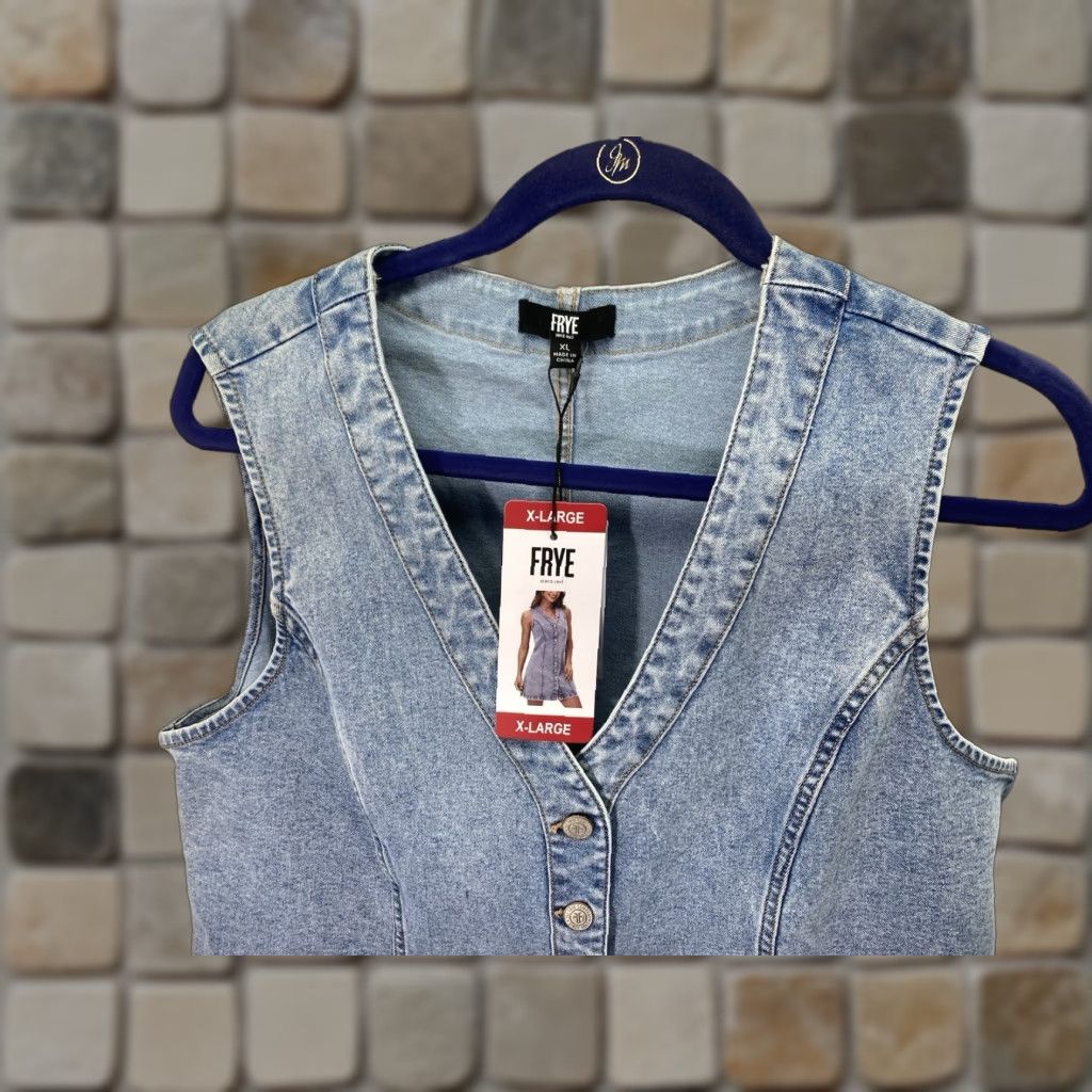 Frye Frye Denim Dress Women XL Blue Cotton Stretch Light Wash Metal Button NWT Midi A-Line Sleeveless V-Neck Casual Shirt? Size XL / US 12-14 / IT 48-50 - 1 Thumbnail