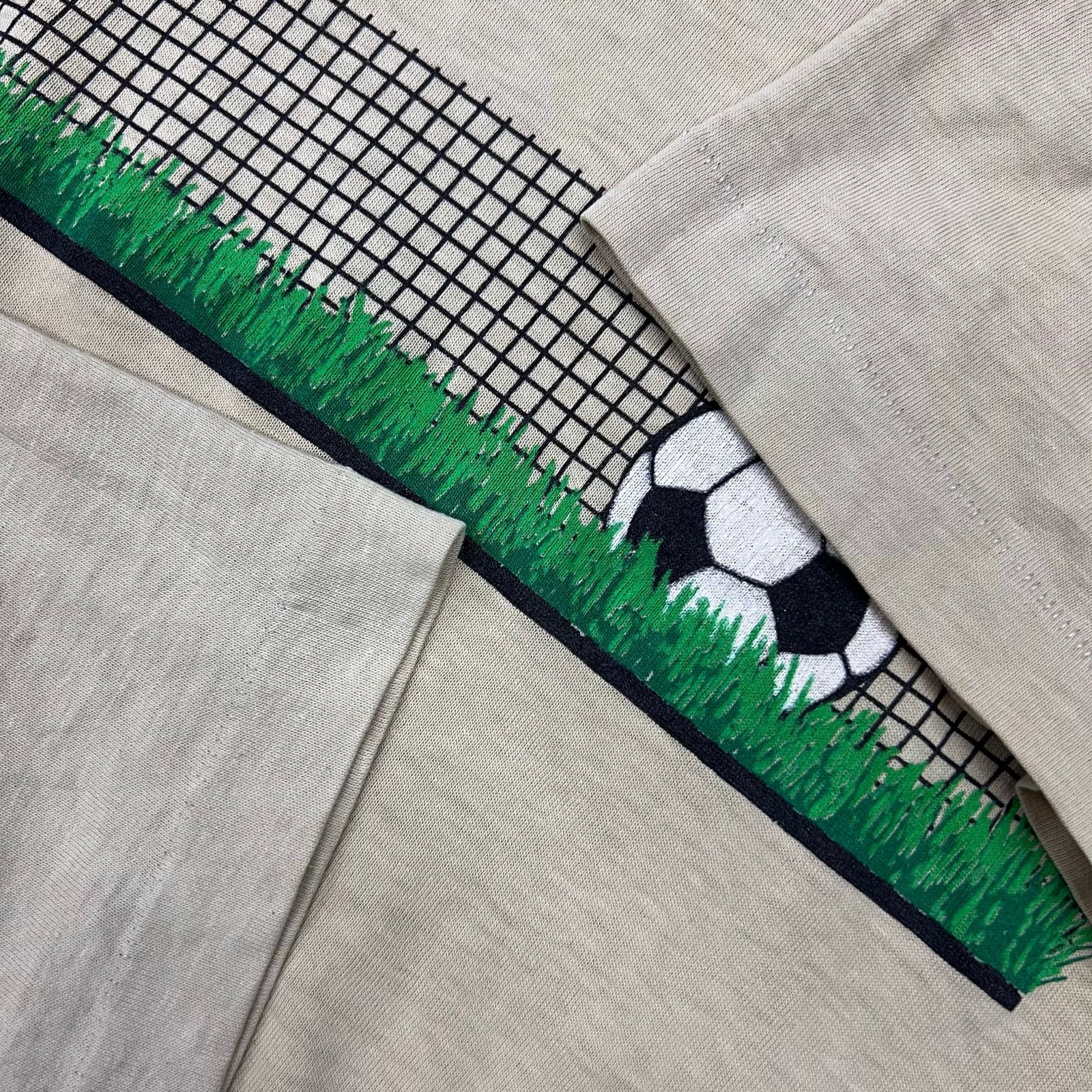 Nike × Vintage True Vintage 70s Nike Soccer Grass and Net Tan T Shirt L Size US L / EU 52-54 / 3 - 3 Thumbnail