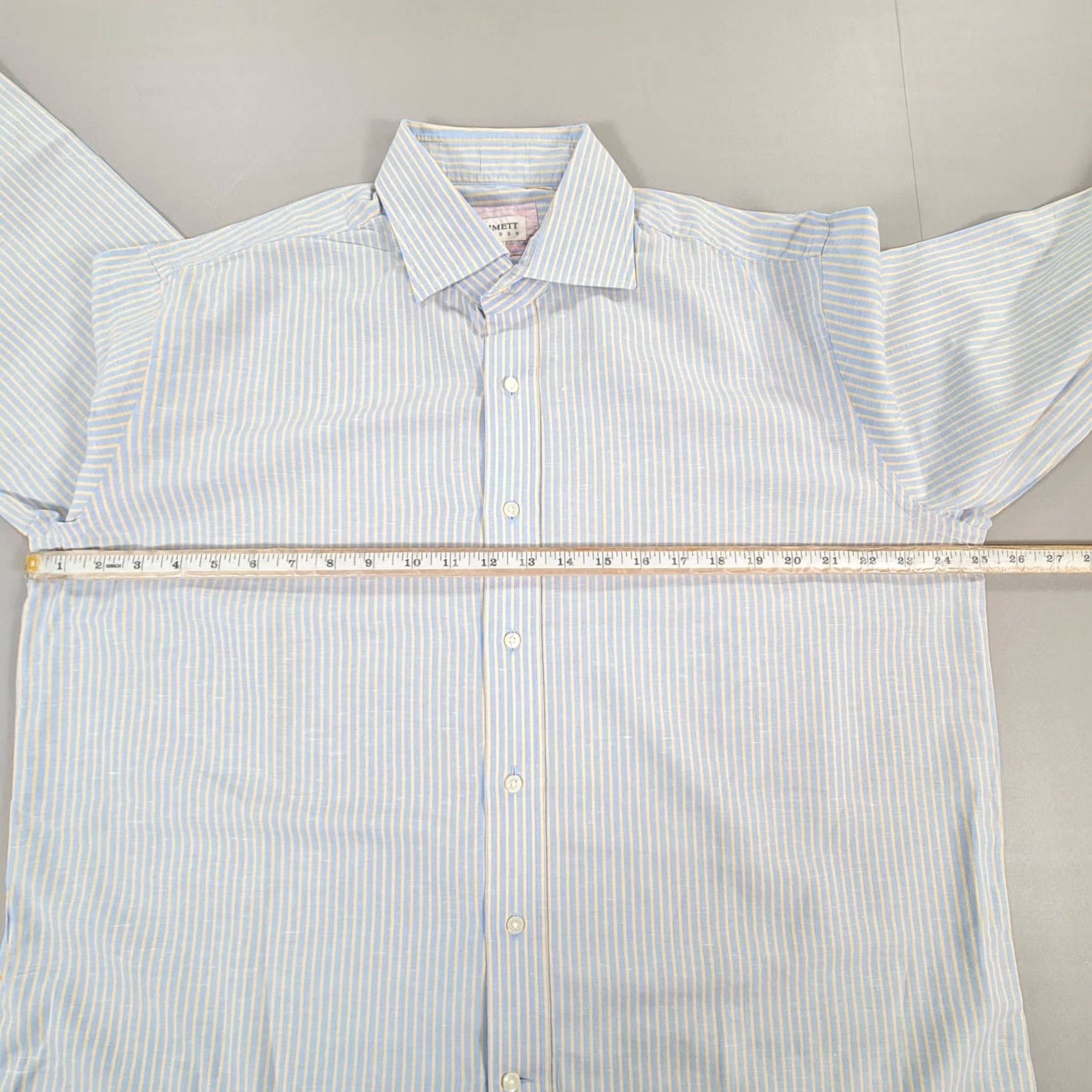 Emmett Emmett London Mens Shirt Blue 17 Linen Blend Striped Double Cuffs Button Up XS? No, XL Size US XL / EU 56 / 4 - 7 Thumbnail