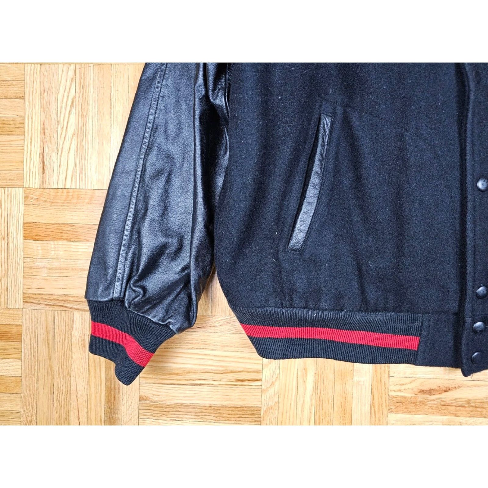 Ralph Lauren VINTAGE Ralph Lauren POLO VARSITY JACKET SHIRT Men L Black Leather Wool SIZE 90s 92' P WING Size US L / EU 52-54 / 3 - 5 Thumbnail