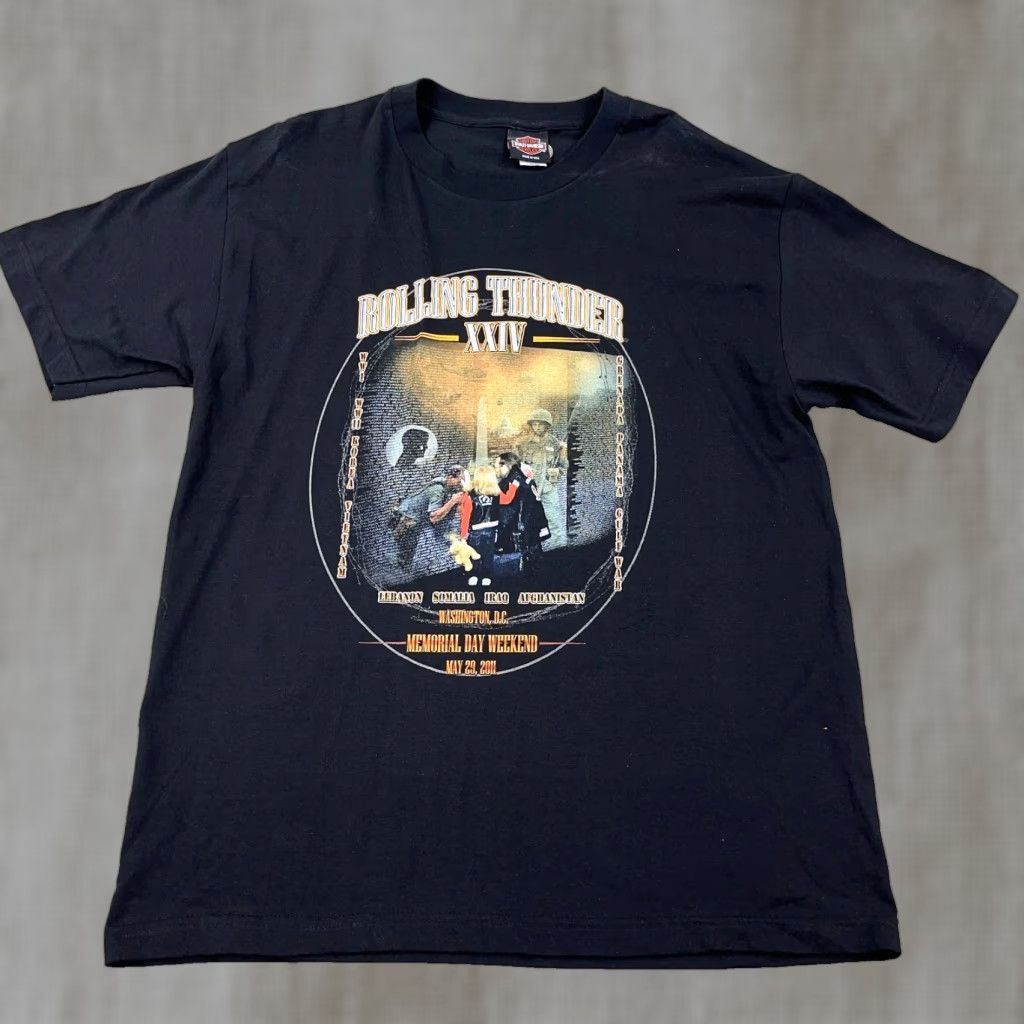 Harley Davidson VINTAGE Harley-Davidson Shirt Men Large Black Tee Rolling Thunder Biker Y2K Pow Mia 80s 90s USA Logo Mens Size US L / EU 52-54 / 3 - 1 Thumbnail
