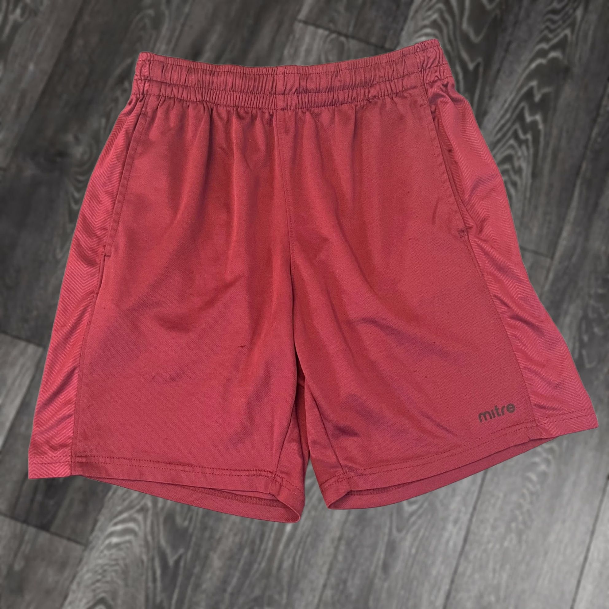 Logo 7 Mitre Shorts Mens Sz Lg Red Black Logo Gym Performance Run Athletic Herringbone Size US 33 - 1 Thumbnail