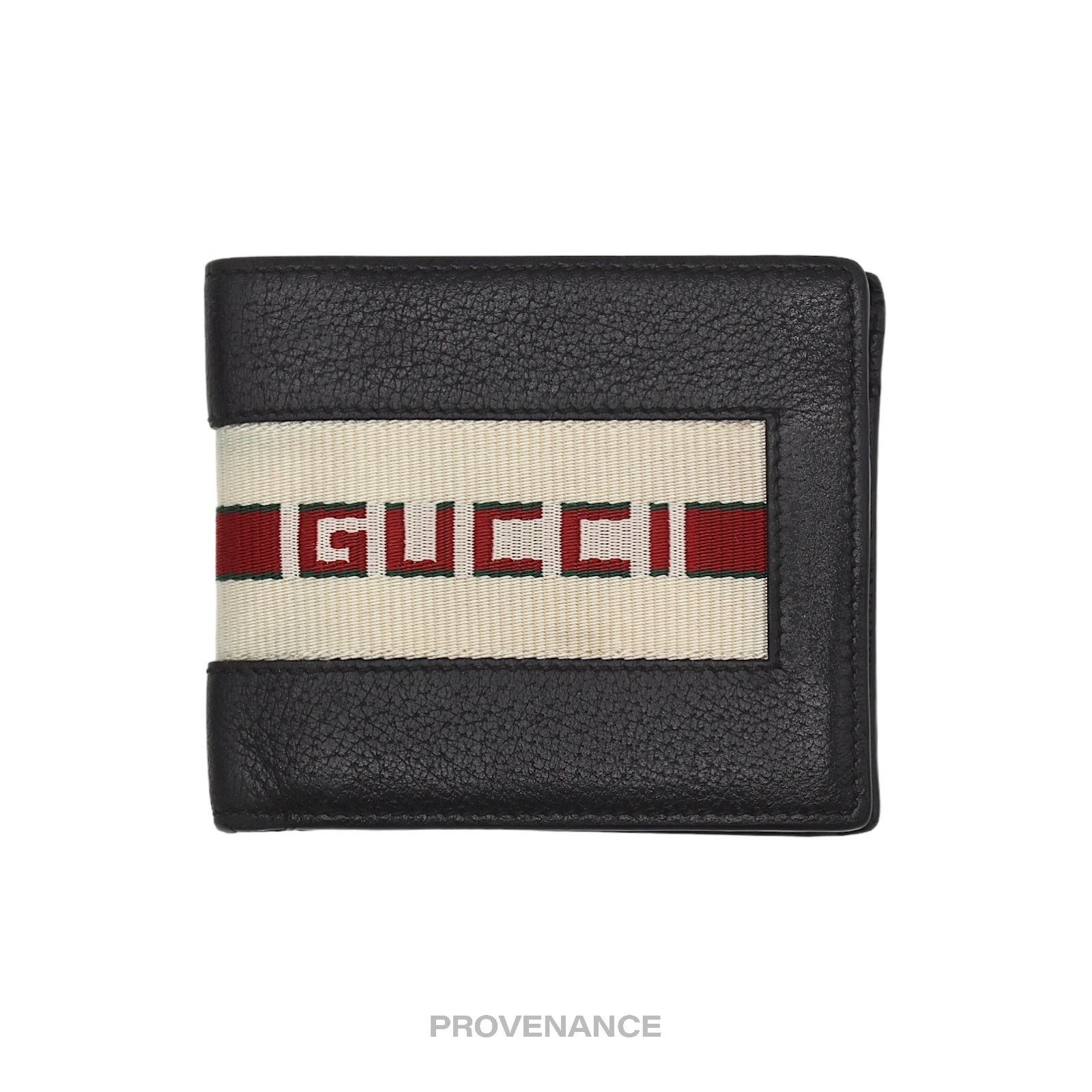 Gucci 🔴 Gucci Bifold Wallet -Logo Stripe Web Black Leather Size ONE SIZE - 2 Thumbnail