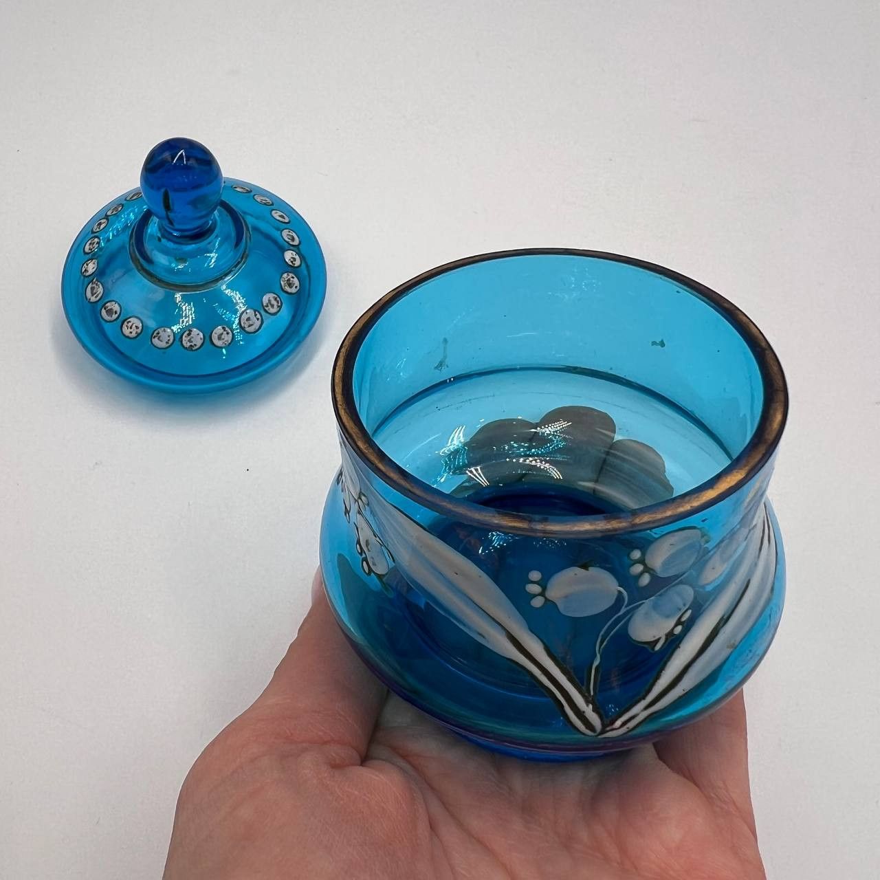 Other 1900 Antique Imperial Turquoise Glas Candy Jar Trinket Box Size ONE SIZE - 4 Thumbnail