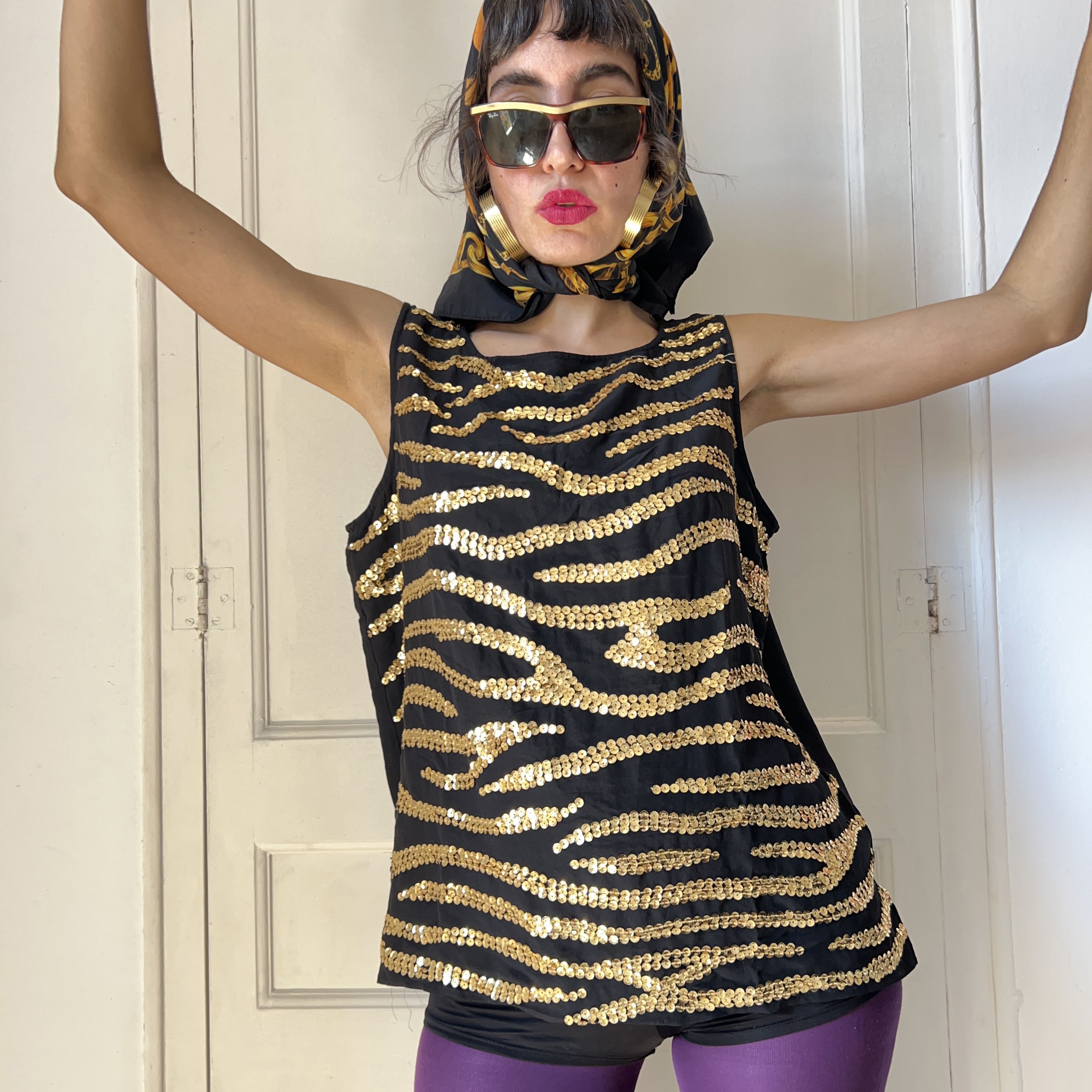 Vintage Vintage Silk Sequin Top, Black Gold Zebra Print Size L / US 10 / IT 46 - 5 Thumbnail