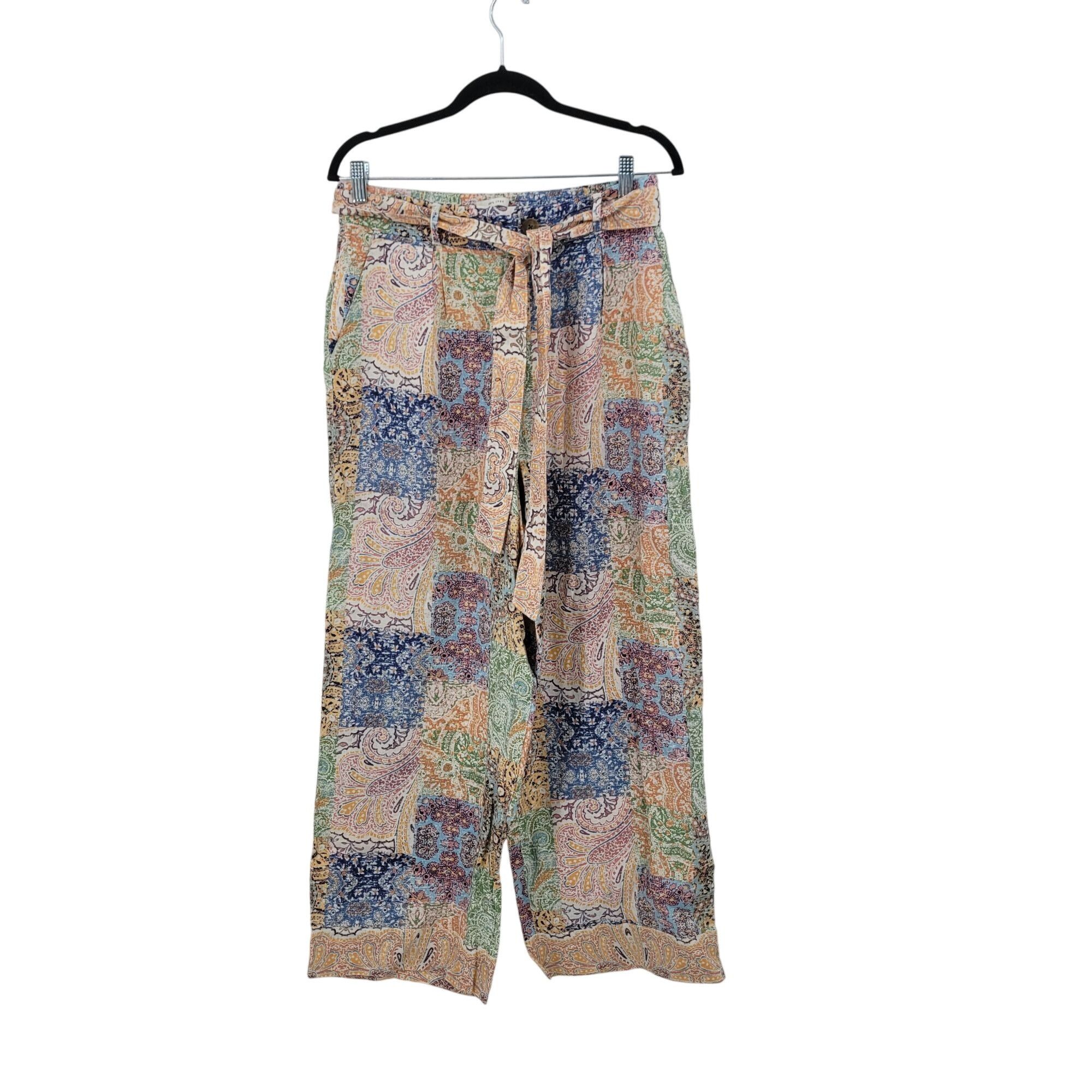 Rachel Zoe Rachel Zoe Womens Linen Multicolor Paisley Patchwork Wide-Le Size 30" / US 8 / IT 44 - 14 Thumbnail