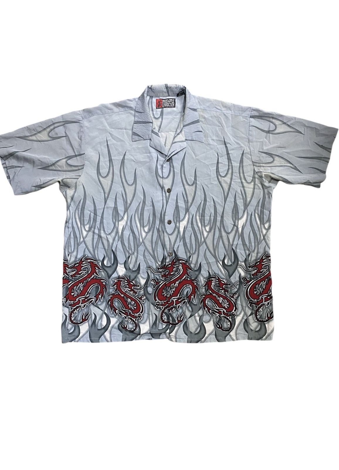 1990s Fire flame dragon button up shirt 100% polyester