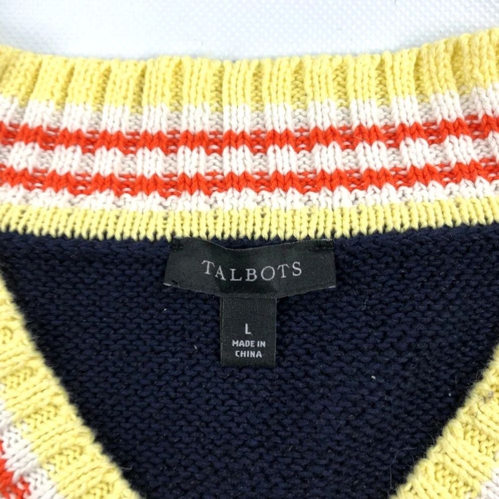 Talbots Talbots Women's L Navy Blue Cable-Knit V-Neck Sweater Pullover Cotton Linen Knit Style Preppy Casual Mens Womens Girls Boys Size L / US 10 / IT 46 - 3 Thumbnail