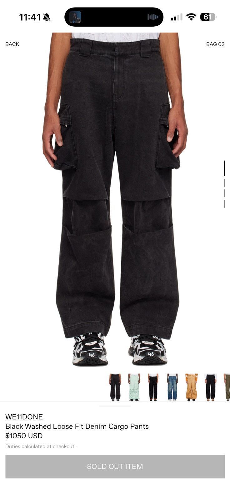 WE11DONE WE11DONE Black Washed Loose Fit Denim Cargo Pants Size US 32 / EU 48 - 8 Thumbnail