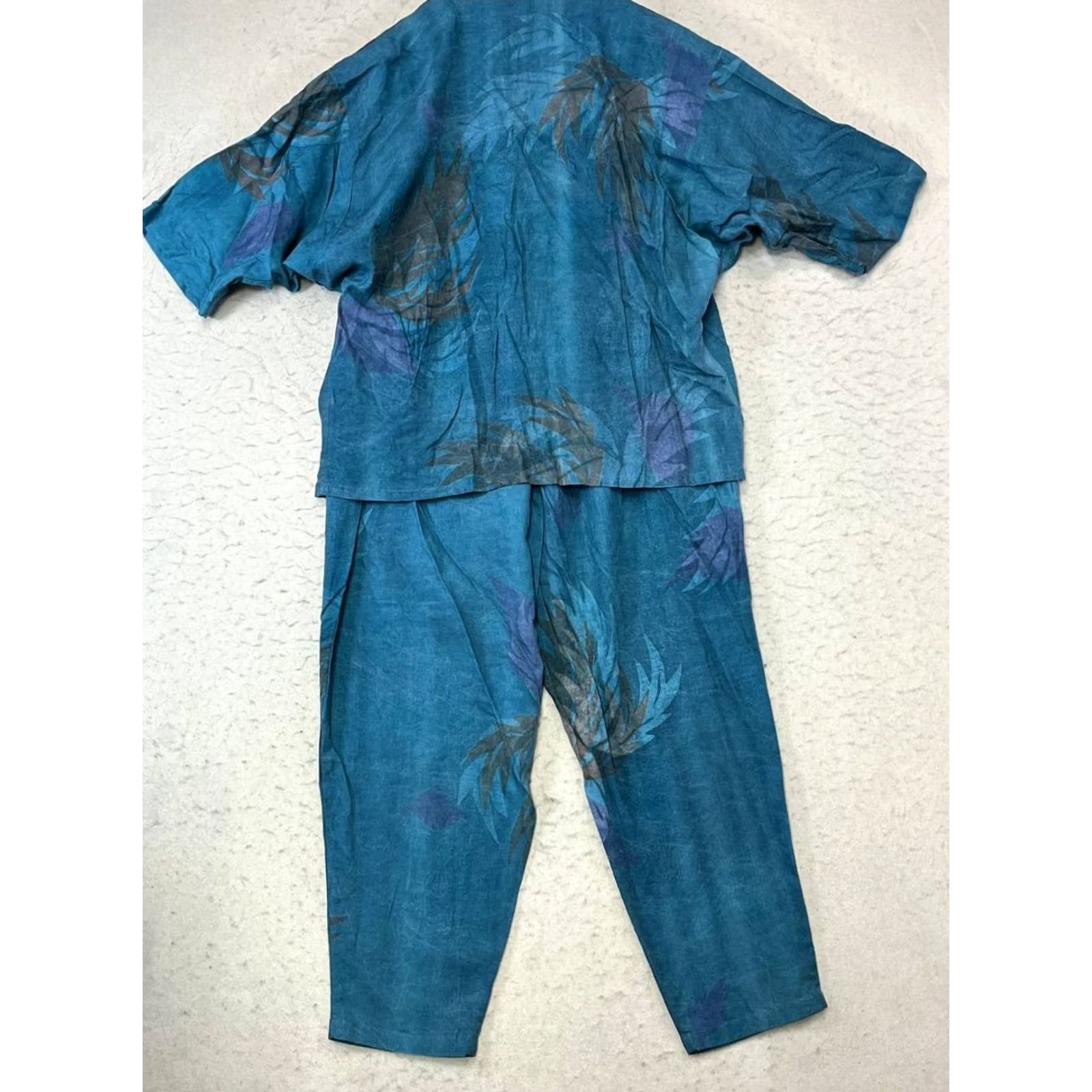 Vintage Rum Reggae Blue Batik-Print M Elastic Drawstring Waist Pants Top Bottoms Casual Size M / US 6-8 / IT 42-44 - 2 Thumbnail