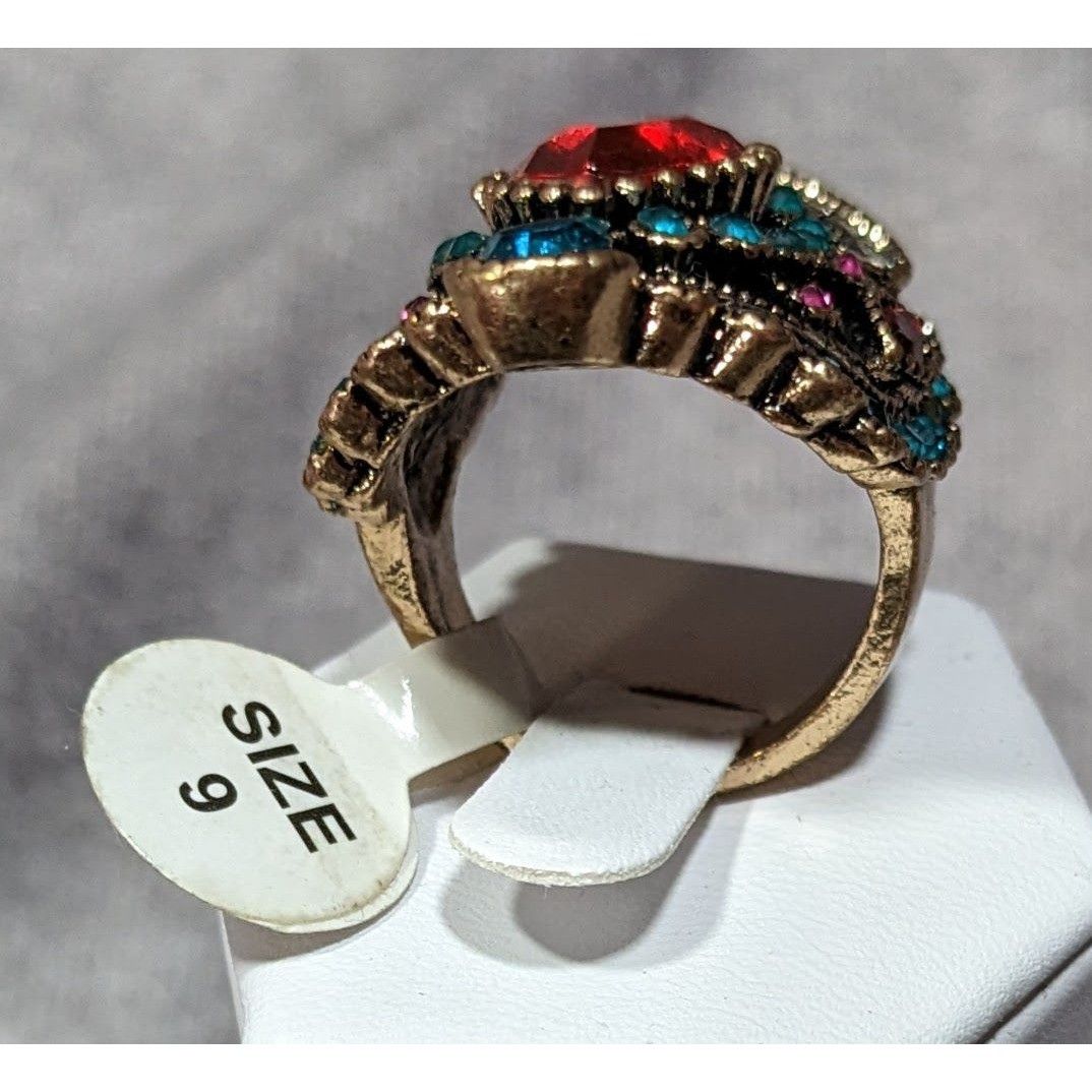 Other Bohemian Glam Red And Blue Gemmed Cocktail Ring Size ONE SIZE - 4 Thumbnail