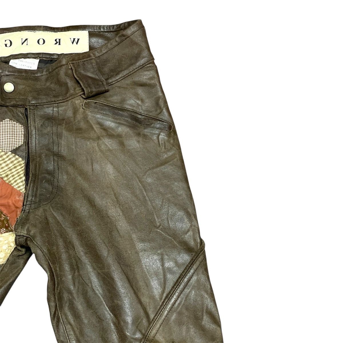 If Six Was Nine Vintage Wrong Seditionaries Patches Cowhide Leather Pants Size US 29 - 3 Thumbnail