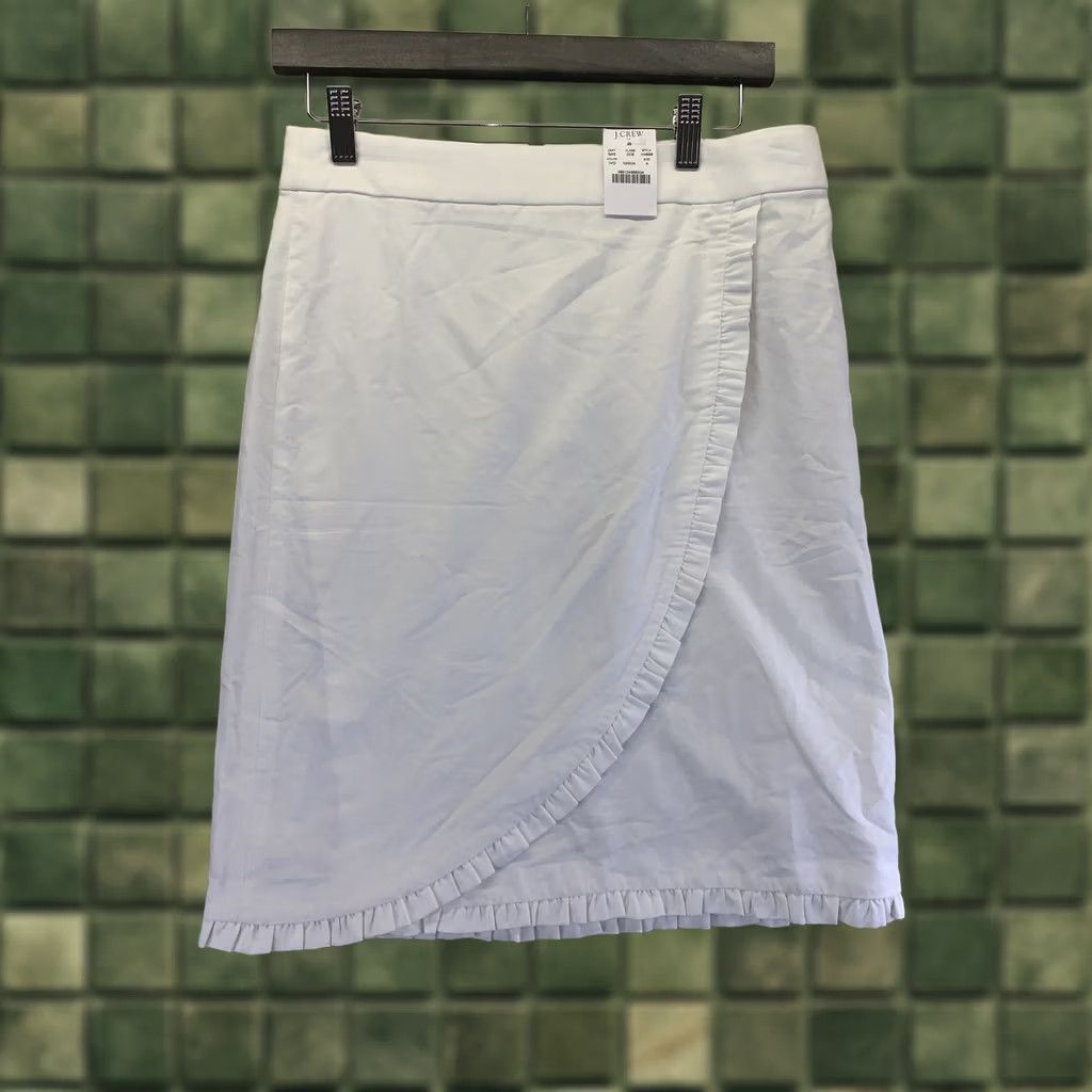 J.Crew J.CREW Womens Skirt Knee Length White Ruffle Slit Front Straight NWT-6316 Size 4 NWT Womens Skirt Size 27" / US 4 / IT 40 - 1 Thumbnail