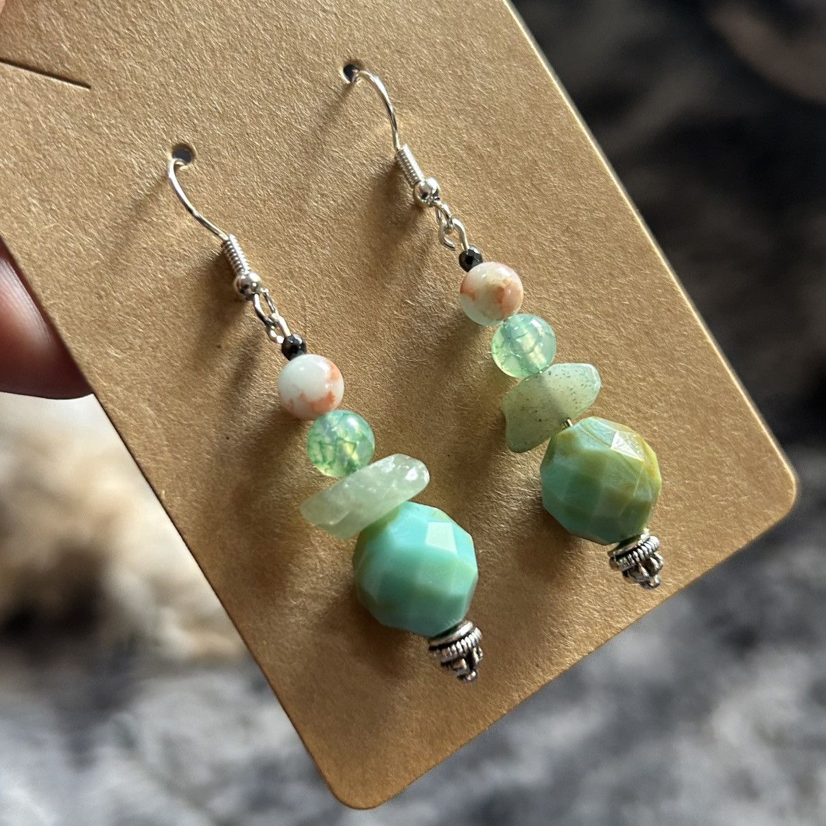 Handmade Handcrafted elegant genuine stone opalite earrings Size ONE SIZE - 1 Thumbnail