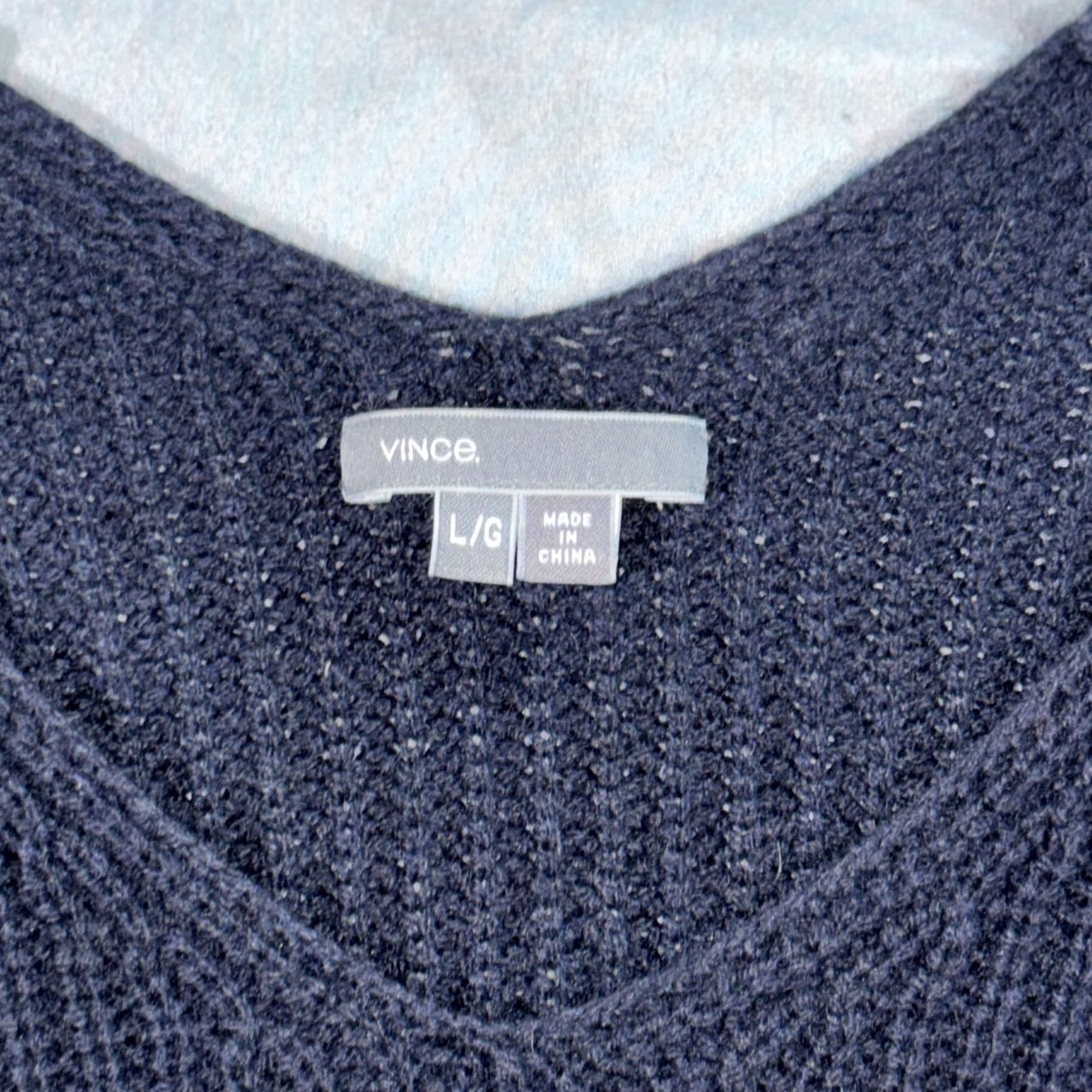 Vince Vince Womens Large Blue Yak Wool V-Neck Waffle-Knit Relaxed Pullover Sweater Size L / US 10 / IT 46 - 5 Thumbnail