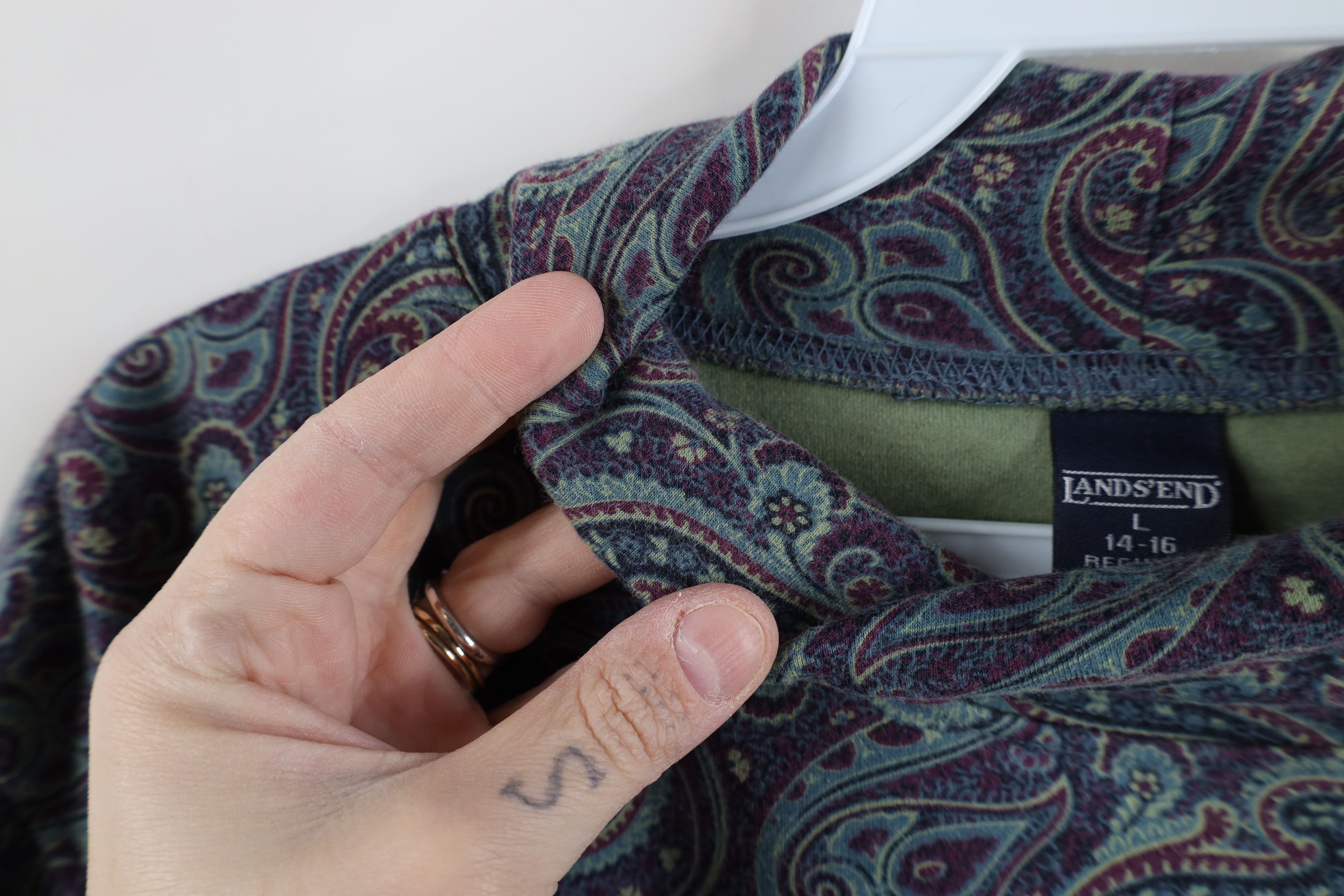 Lands' End × Vintage Vintage 90s Lands End Paisley Mock Neck Long Sleeve T-Shirt Size L / US 10 / IT 46 - 6 Thumbnail
