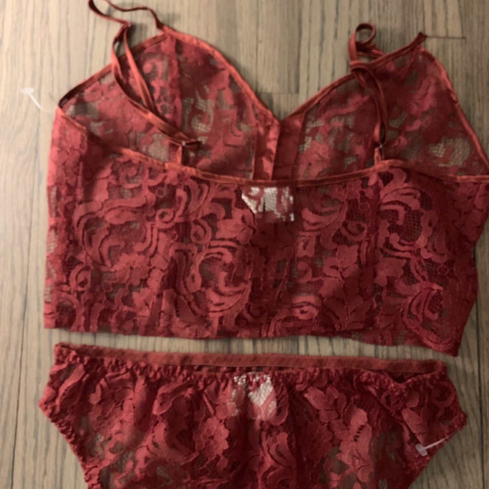 Victoria's Secret VINTAGE Victoria's Secret LACE Bikini Panty Bralette Set M RED BURGANDY Sexy NSFW NWOT Size ONE SIZE - 6 Thumbnail