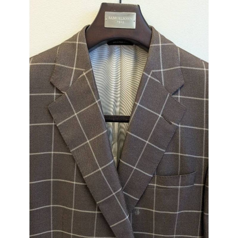 Samuelsohn Samuelsohn Earl Silk Camel Hair Windowpane Blazer 44L Size 44L - 2 Thumbnail