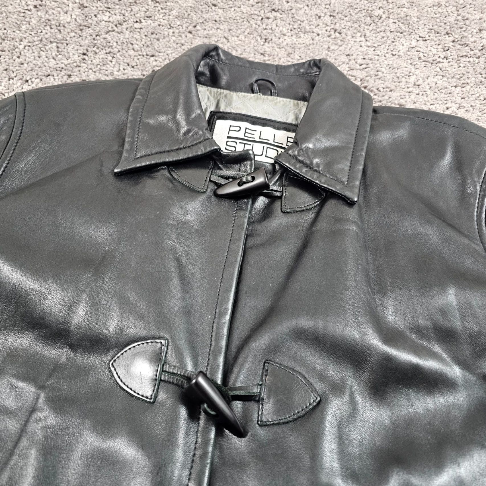 Vintage Pelle Studio Jacket Mens M Black Leather Toggle Button Coat Overcoat N/A 90s Outdoor Mens Size US M / EU 48-50 / 2 - 6 Thumbnail