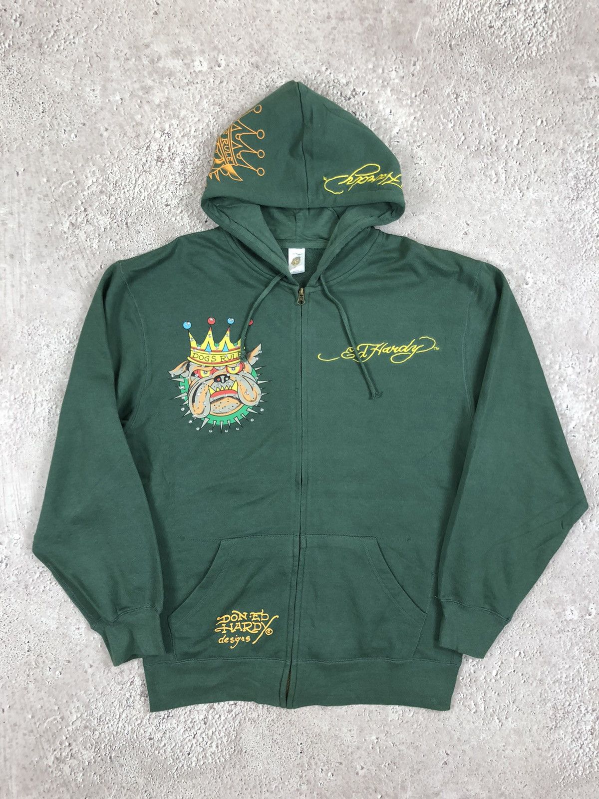 image of Ed Hardy Zip Hoodie in Green, Men's (Size XL)