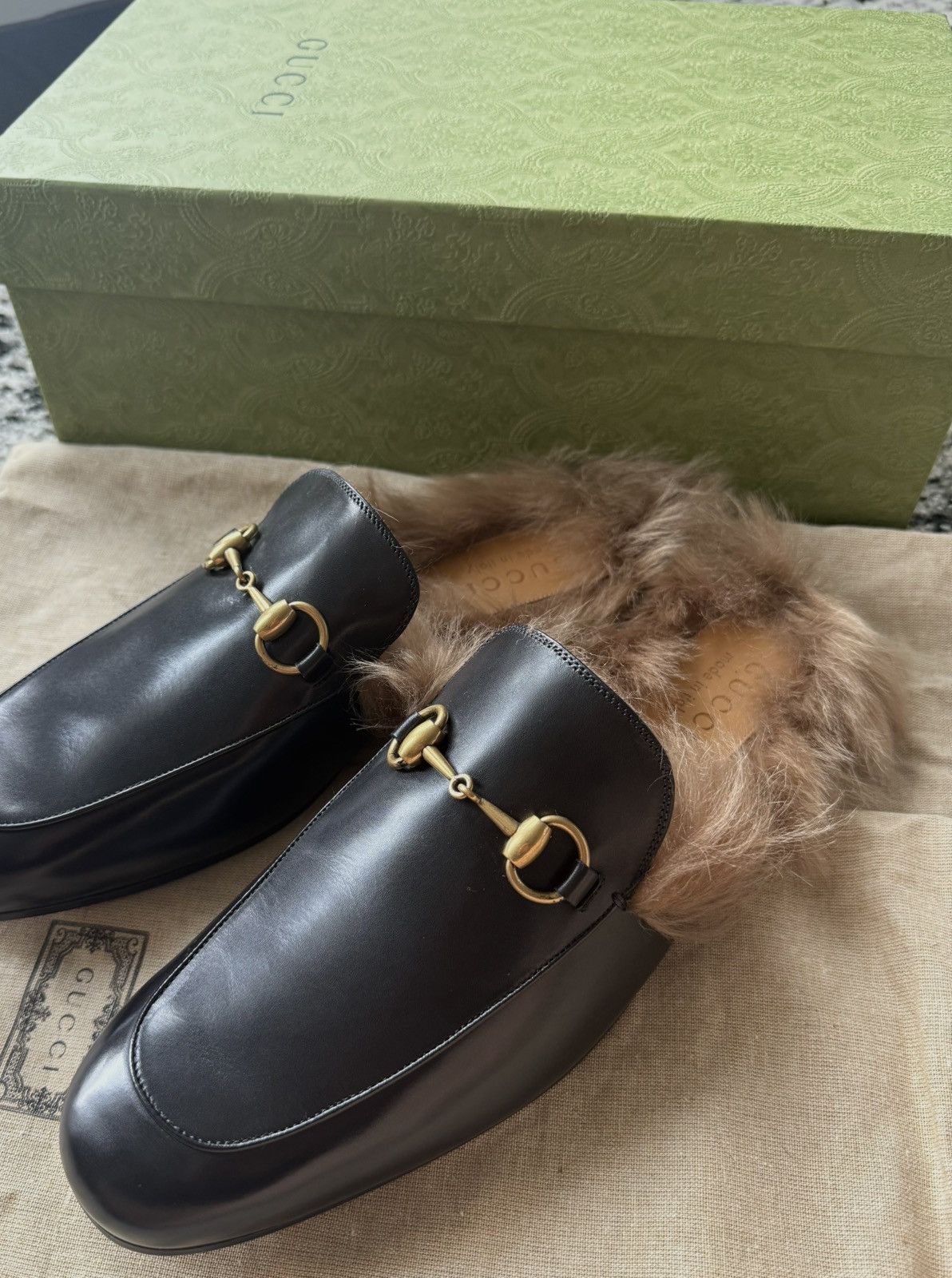 Gucci Fur princetown loafers/brand new