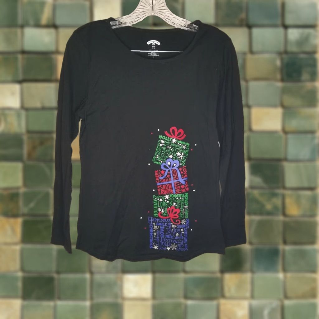 Vintage VINTAGE Holiday Time Christmas Long Sleeve Shirt Tween Small Black Size S / US 4 / IT 40 - 1 Thumbnail