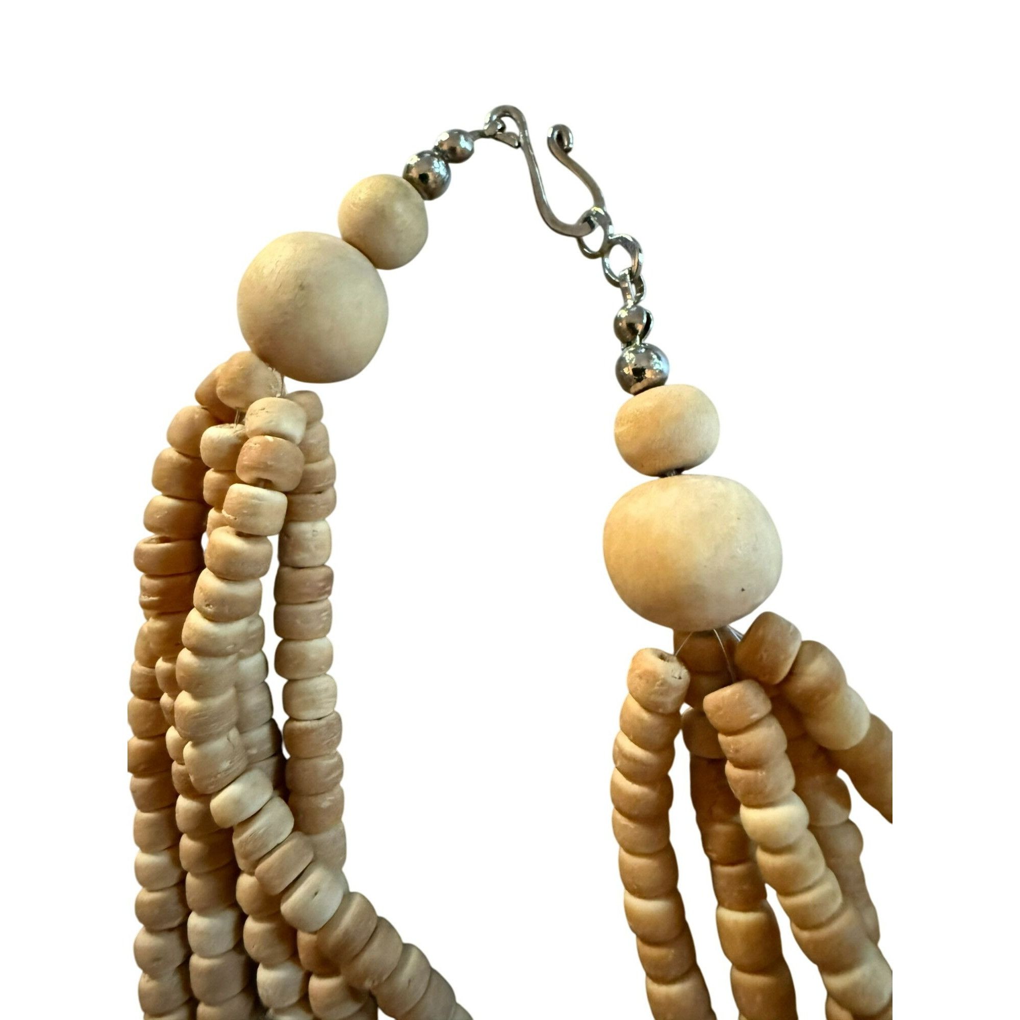 Other Handcrafted Multi-Strand Natural Beige Wooden Boho Beaded Ne Size ONE SIZE - 4 Thumbnail