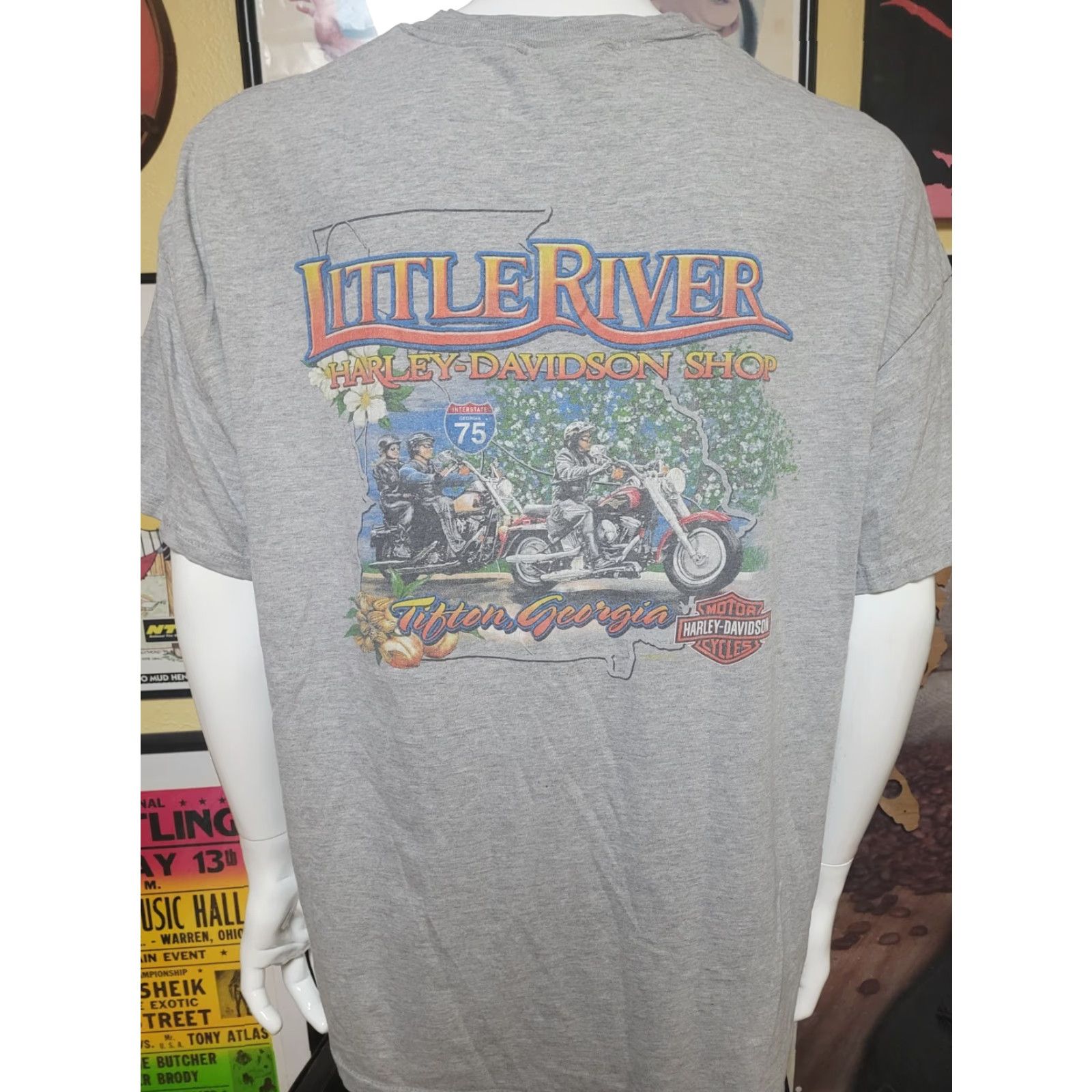Harley Davidson VTG Harley-Davidson T Shirt Graphic Tee Men 2XL Gray Cotton Blend Short Sleeve Crew Neck Biker Motorcycle Little River Tifton GA Size US XXL / EU 58 / 5 - 3 Thumbnail
