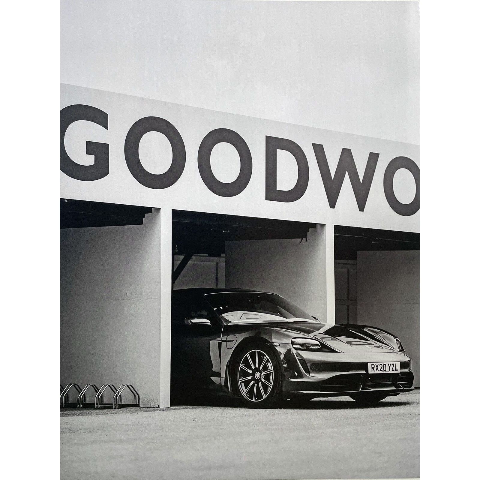Porsche car on track black/white photo Poster framed 9x11