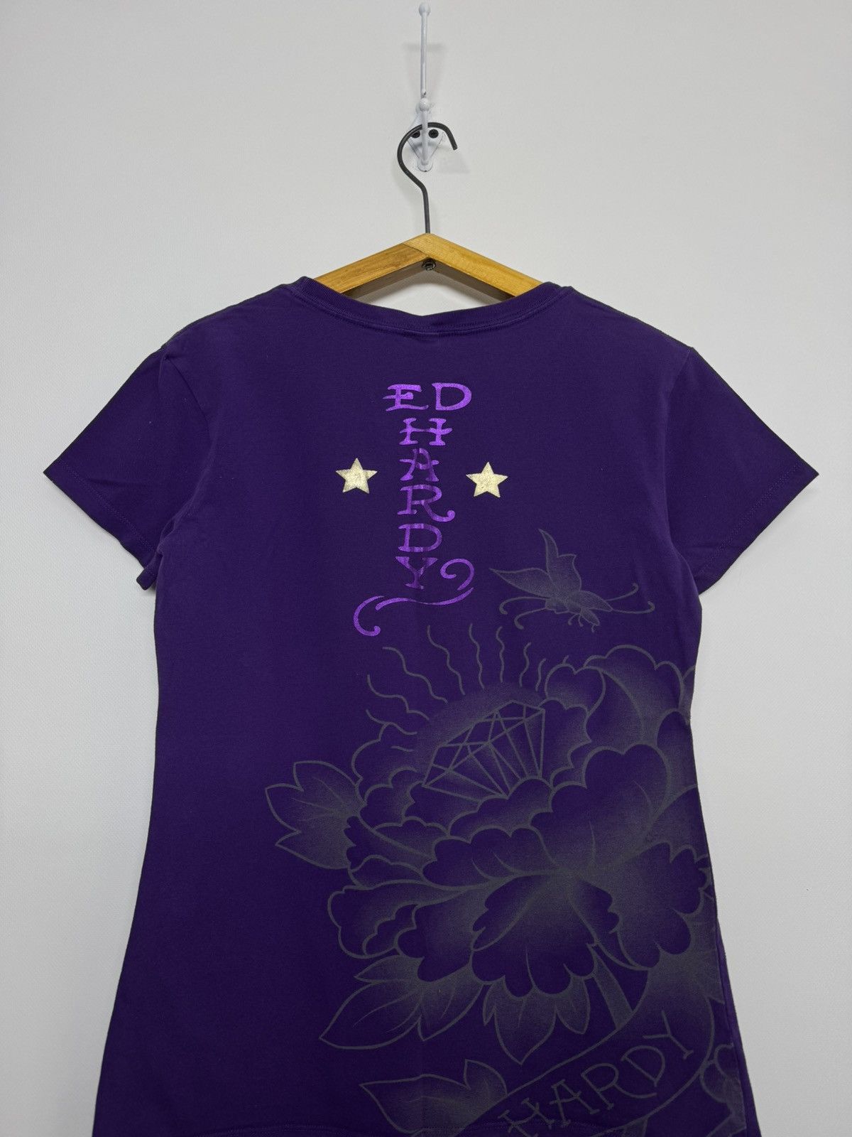 Ed Hardy ED HARDY T Shirt Purple Flower Diamond Rose tattoo shirt top Size XL / US 12-14 / IT 48-50 - 7 Thumbnail