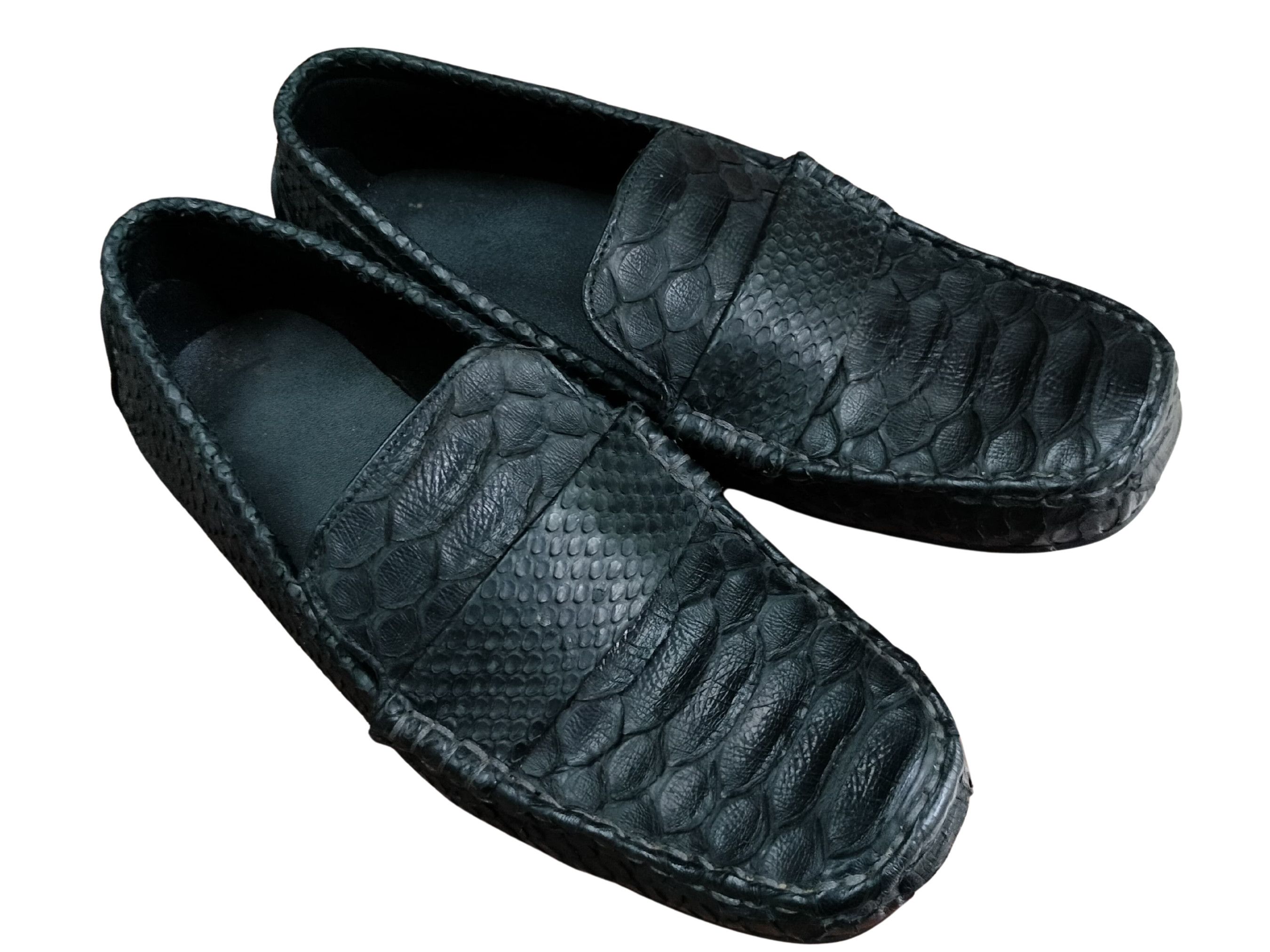 Handmade Black Snakeskin Casual Loafers For Men Size US 7 / EU 40 - 1 Thumbnail