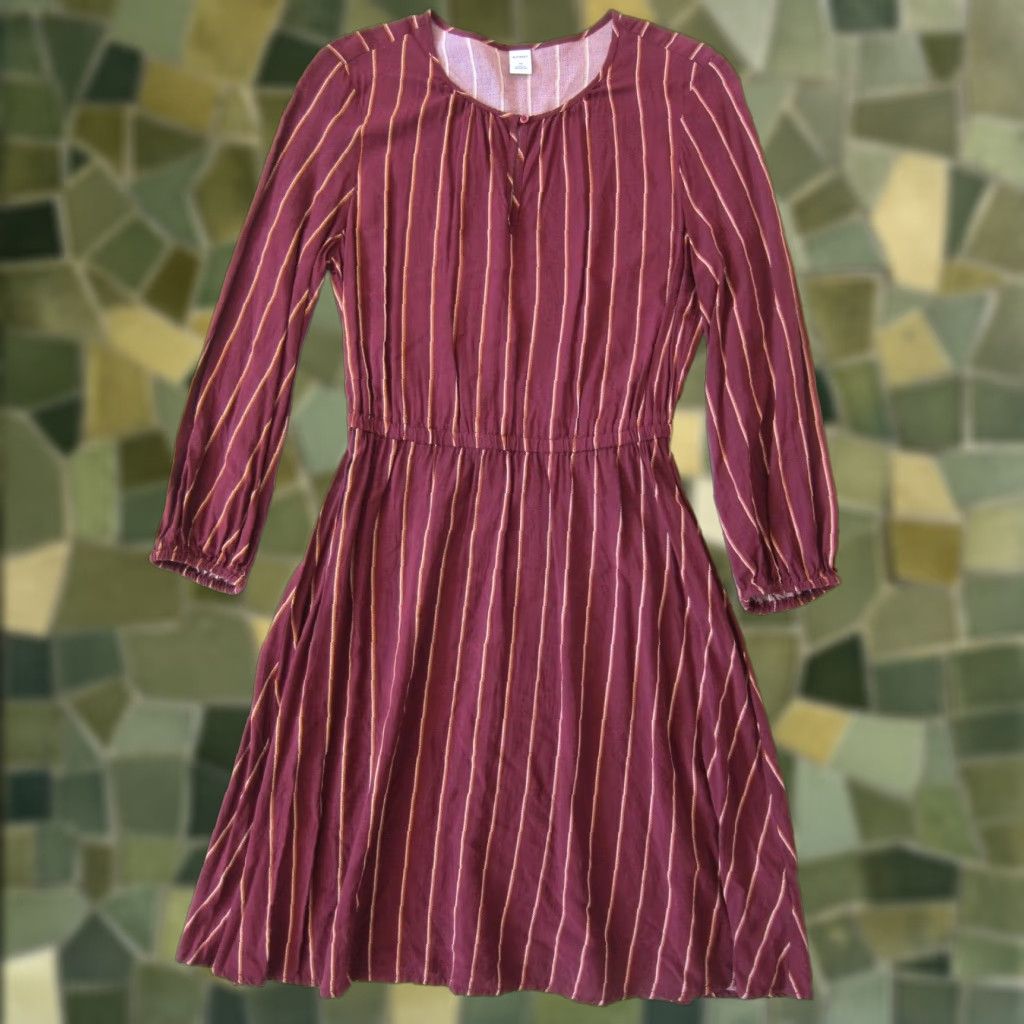 Old Navy Old Navy 100% Rayon Maroon Red Yellow Stripe Long Sleeve Sheath Tunic Dress XS Dress Size XS / US 0-2 / IT 36-38 - 1 Thumbnail