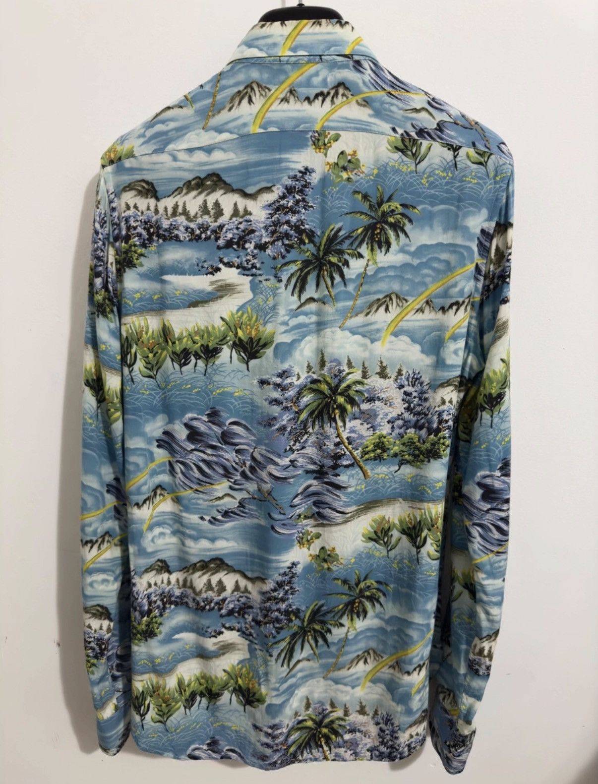 Saint Laurent Paris SLP 16SS Runway Viscose Sky Blue Palm Tree &Wave Print Shirt Size US M / EU 48-50 / 2 - 2 Thumbnail