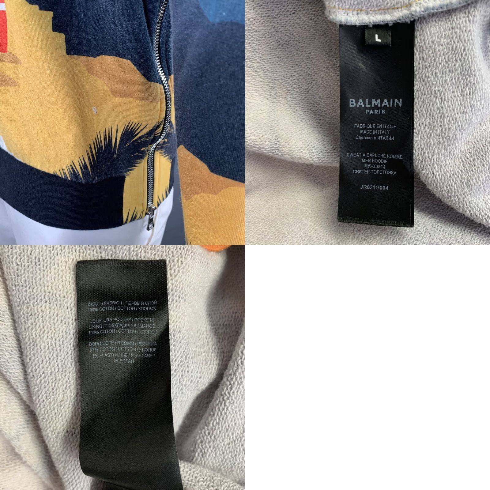Balmain BALMAIN Hooded Sweatshirt Black Orange Blue Tropical Cotton Zip Up L Men Tubular Pattern Tropical Cotton Sweatshirt Size US L / EU 52-54 / 3 - 8 Thumbnail