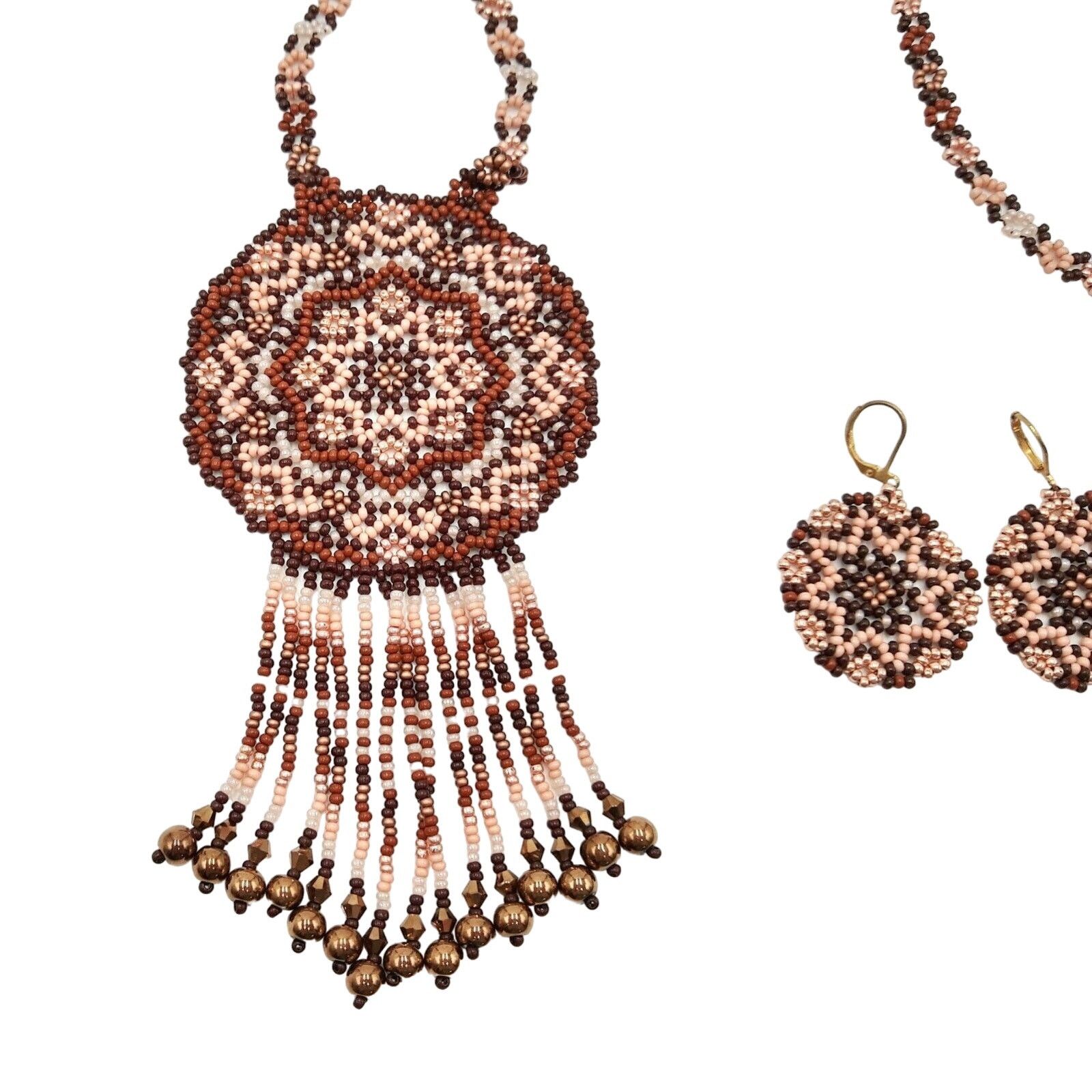 Handmade Handmade Brown Mandala Boho Bead Necklace and Earnings Set Size ONE SIZE - 2 Thumbnail