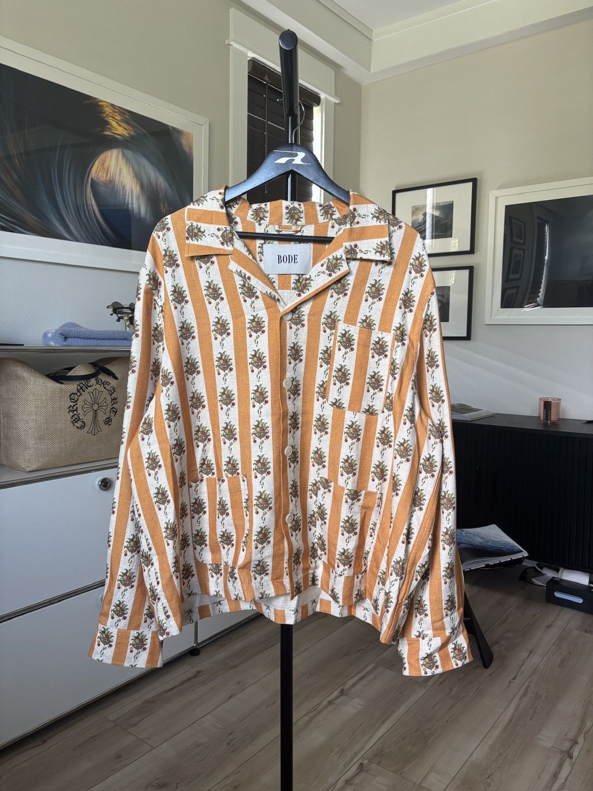 Bode 1/1 BODE ORANGE LINEN FLORAL PRINT SHIRT Size US XXL / EU 58 / 5 - 1 Thumbnail