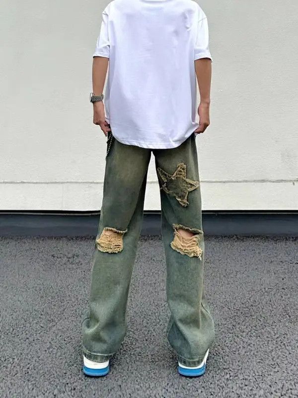 Japanese Brand Ichiko x Nanae Vintage washed star embroidered ripped jeans Size US 33 - 5 Thumbnail