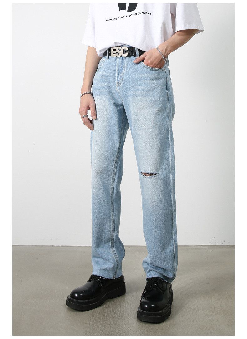 Japanese Brand Light blue Japanese loose casual ripped straight jeans Size US 32 / EU 48 - 6 Thumbnail