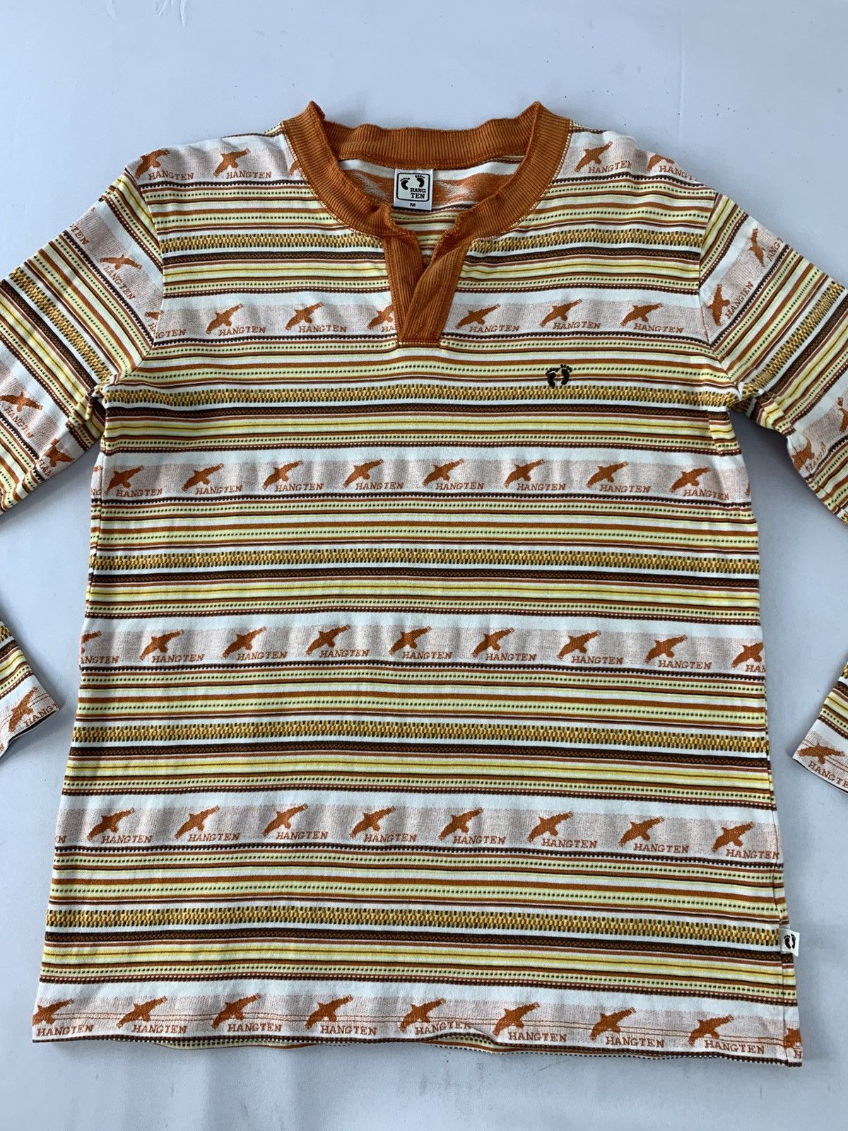 Hang Ten 90s Hang Ten Henley Neck Longsleeve Striped Tee Tshirt Size US M / EU 48-50 / 2 - 3 Thumbnail