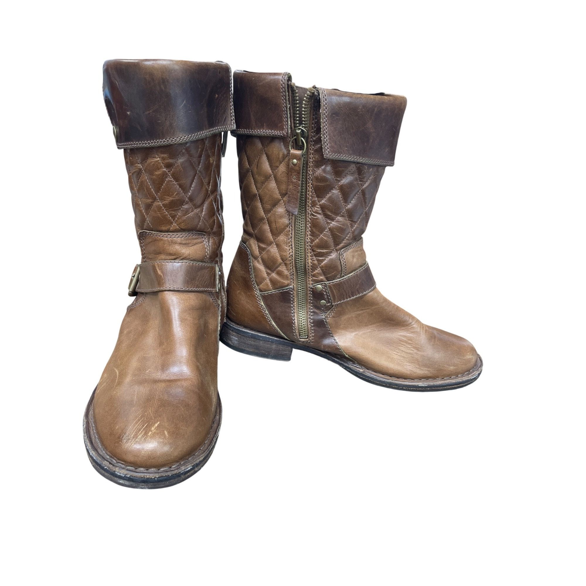 Ugg UGG Womans Brown Leather Moto Quilted Mid Calf Boots Sz 7.5 Size US 7.5 / IT 37.5 - 1 Thumbnail