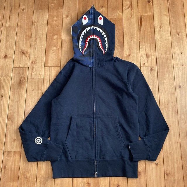 Bape BAPE Blue camo x Navy shark full zip hoodie a bathing ape Size US M / EU 48-50 / 2 - 2 Thumbnail