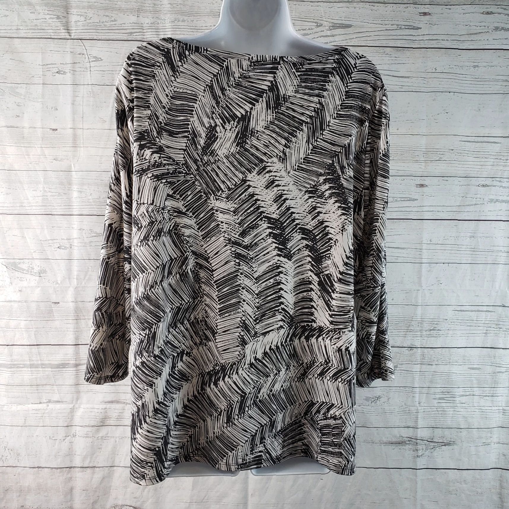 Vintage Chico's Easywear Womens Top L Gray White 3/4 Sleeve Blouse Pullover Size L / US 10 / IT 46 - 4 Thumbnail
