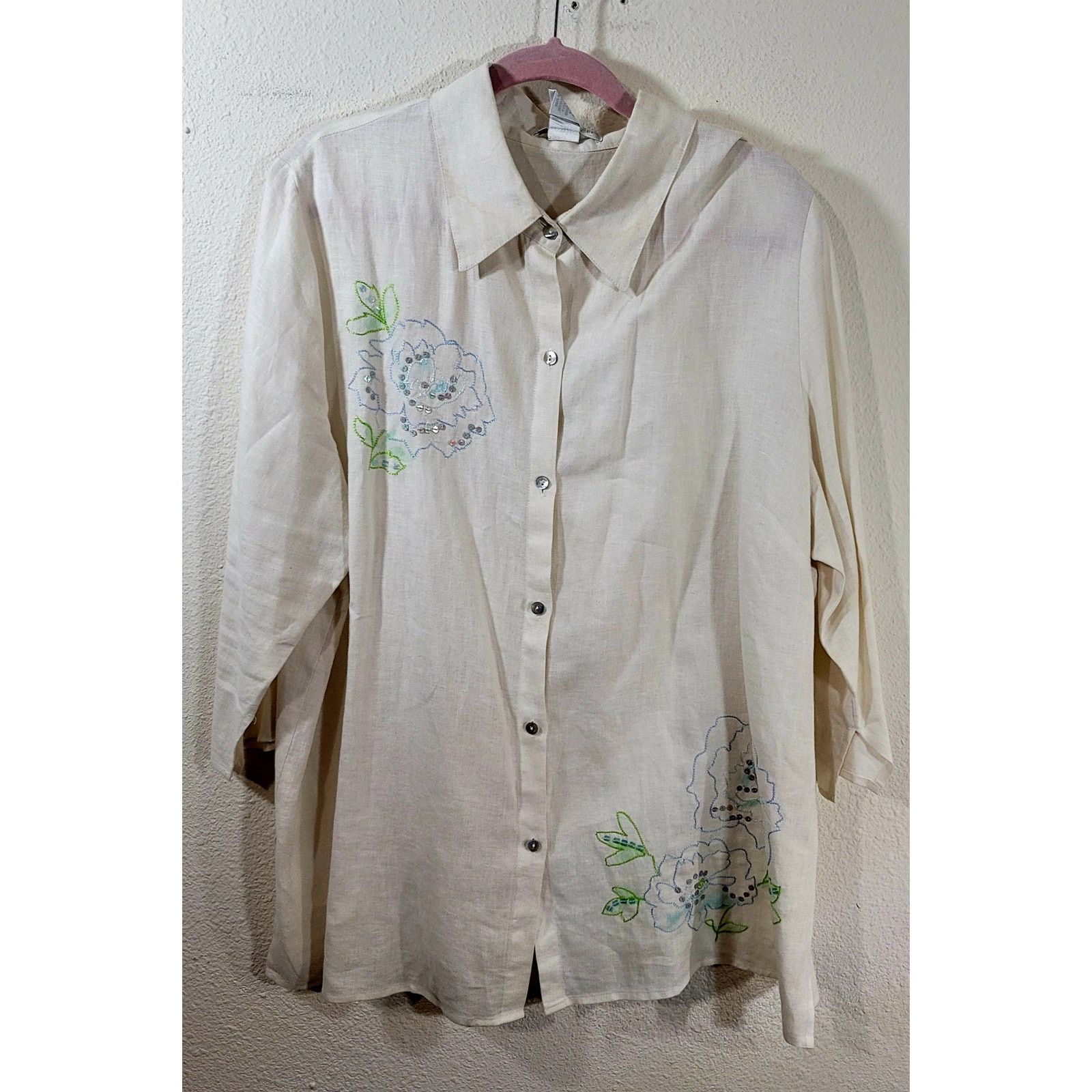 Other Sarah Spencer Woman Cream Floral Embroidered Sequin Top 22W Size 3XL / US 20-22 - 7 Thumbnail