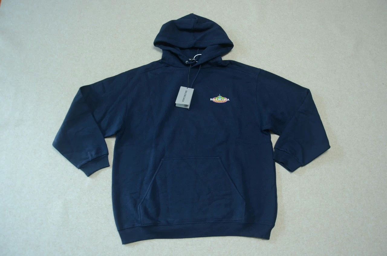 Balenciaga Balenciaga Navy Eiffel Tower Print Logo Loose Hoodie M Size US M / EU 48-50 / 2 - 1 Thumbnail
