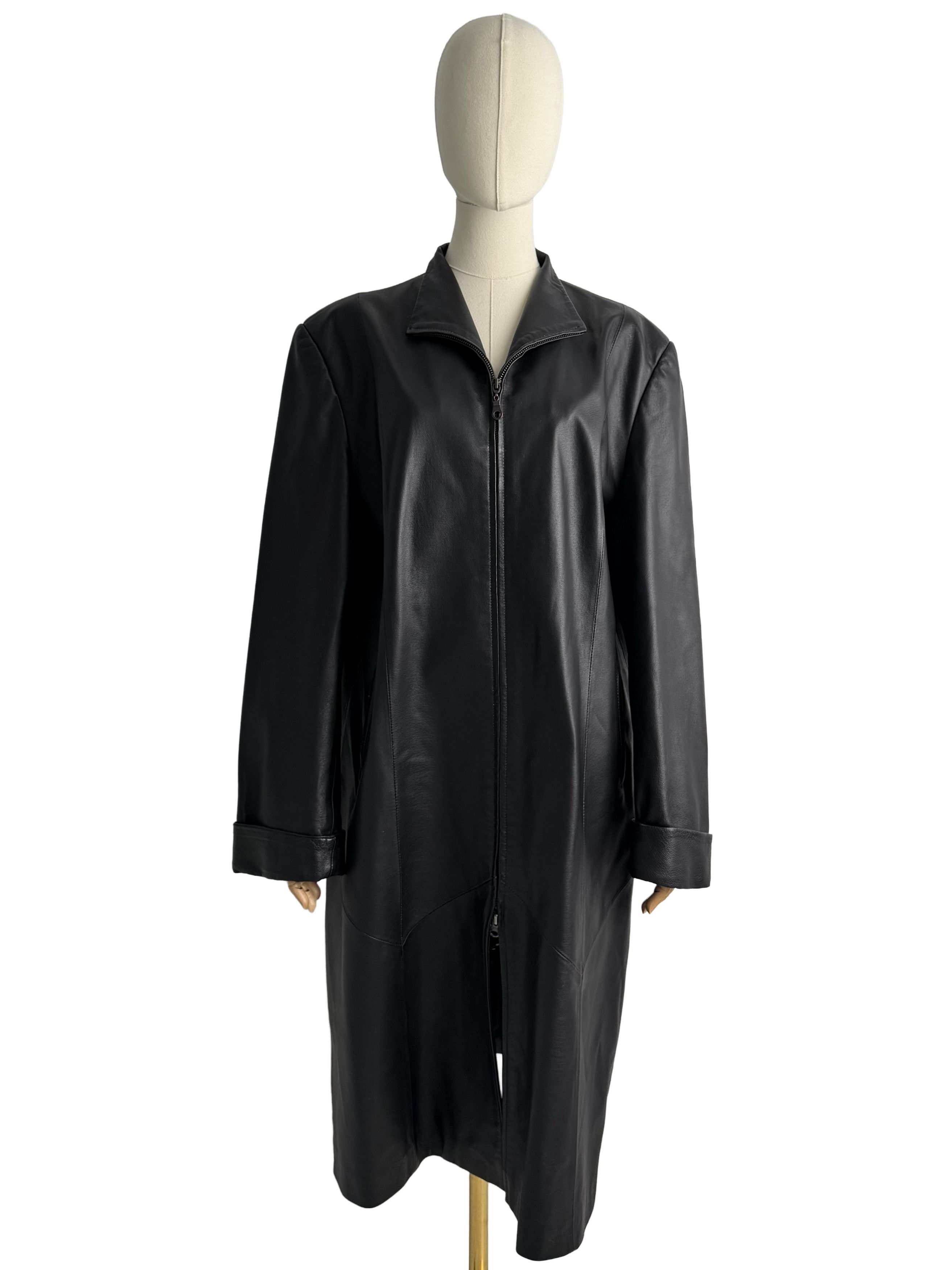 Vintage Vintage Leather Long Coat Zip Front Minimalist Jacket Size XL / US 12-14 / IT 48-50 - 2 Thumbnail
