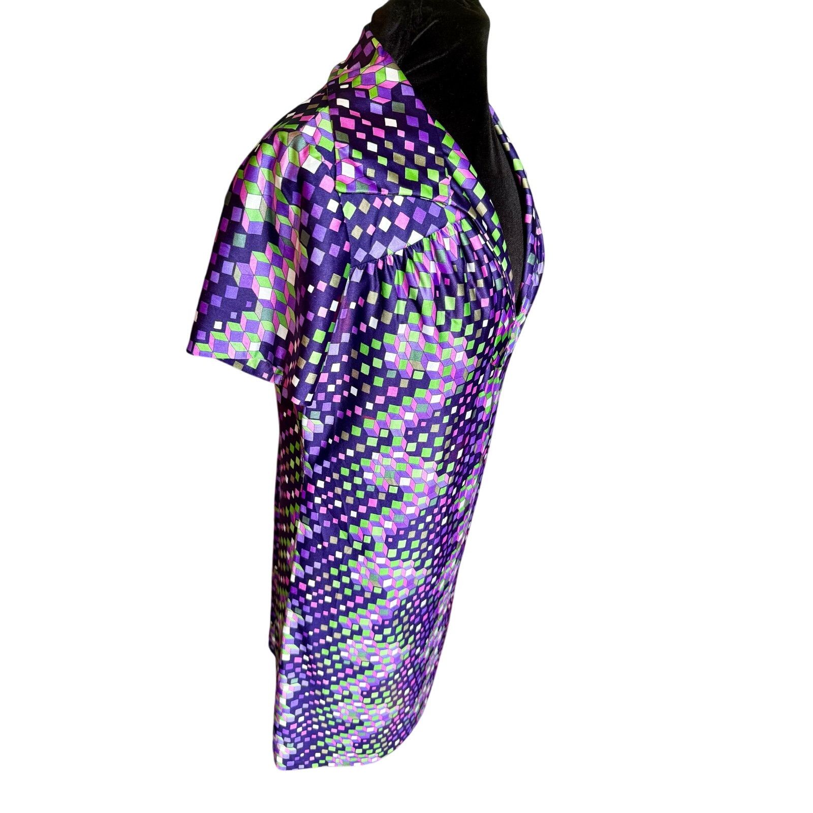 Vintage Vintage 70’s Bright Purple Square Groovy Dress Medium Large Size M / US 6-8 / IT 42-44 - 4 Thumbnail
